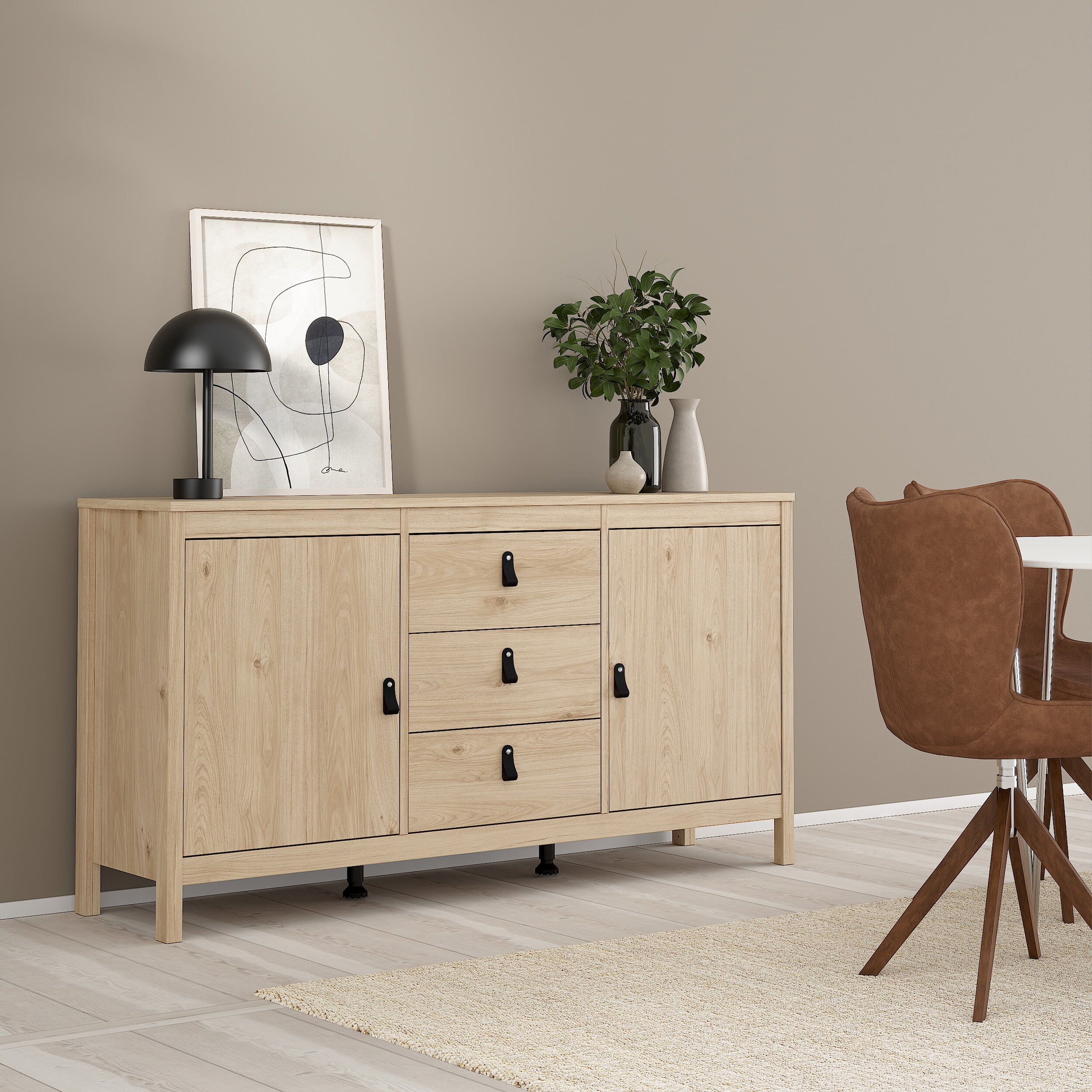 Barcelona Sideboard 2 Doors + 3 Drawers in Jackson Hickory Oak – FTG, view 7