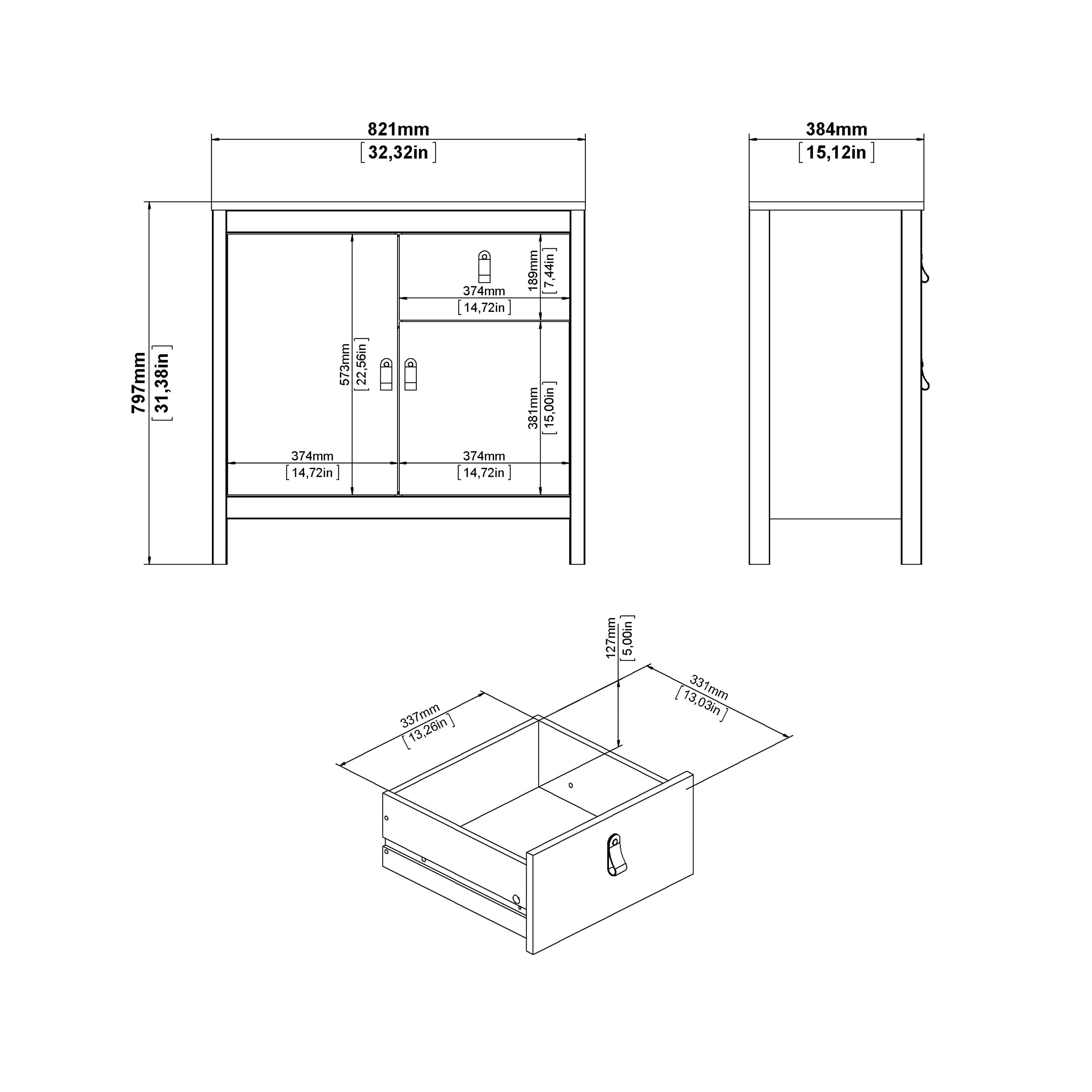 Barcelona Sideboard 2 Doors 1 Drawer in White – FTG, view 8