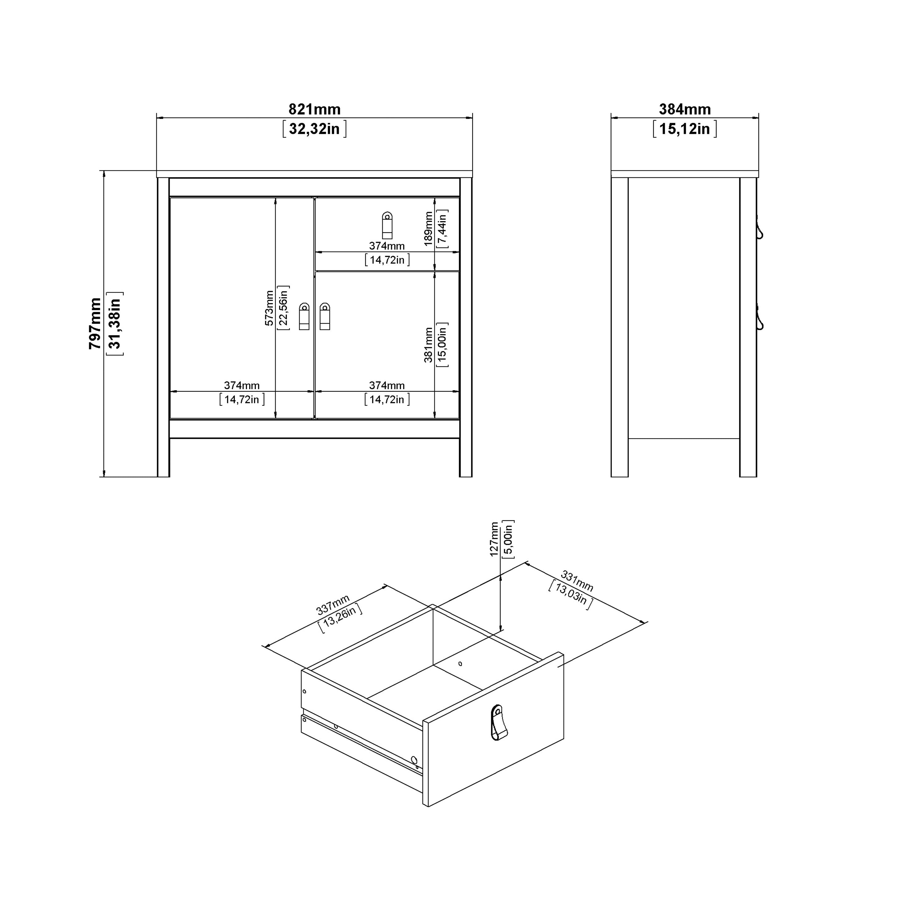 Barcelona Sideboard 2 Doors 1 Drawer in Matt Black – FTG, view 11