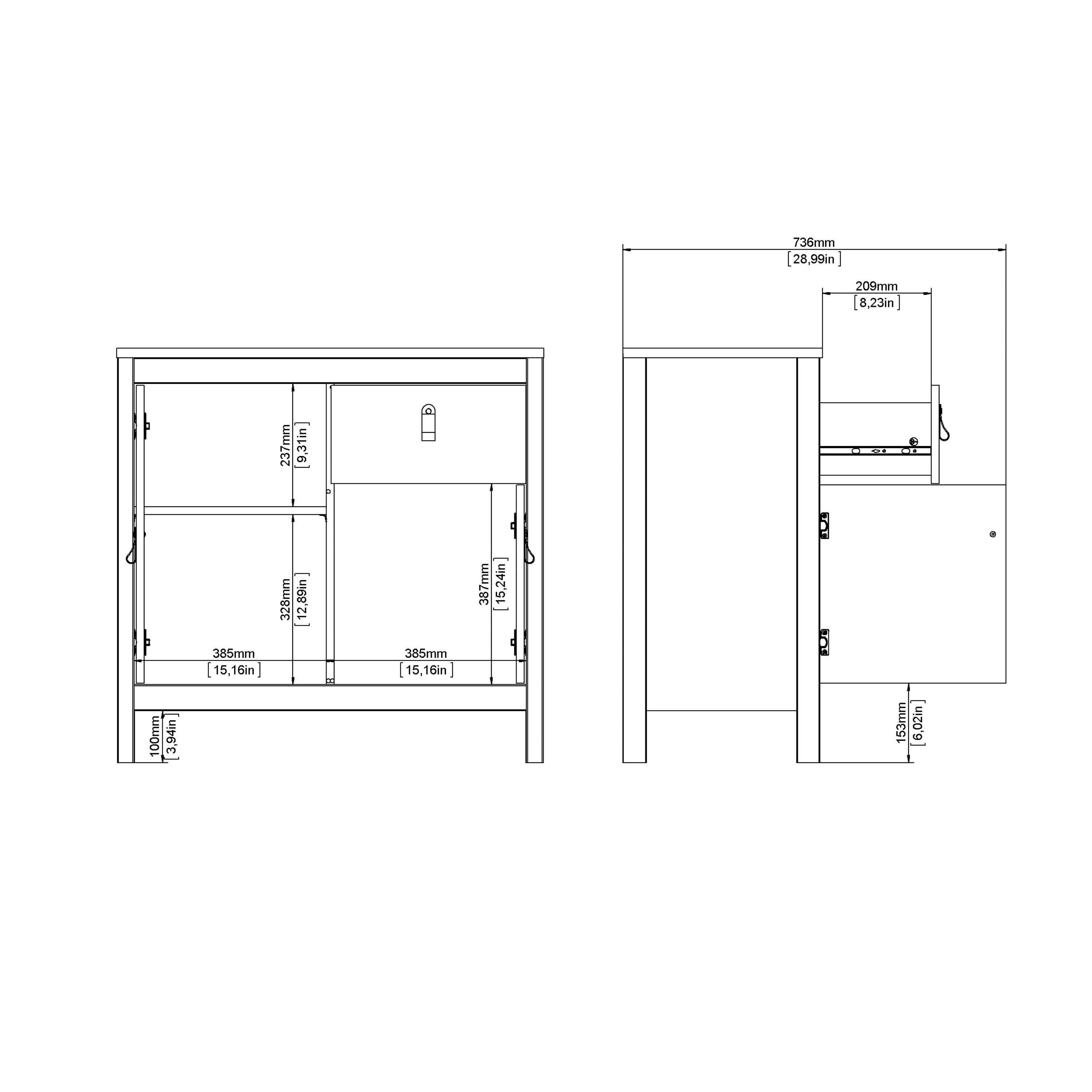 Barcelona Sideboard 2 Doors 1 Drawer in Matt Black – FTG, view 12