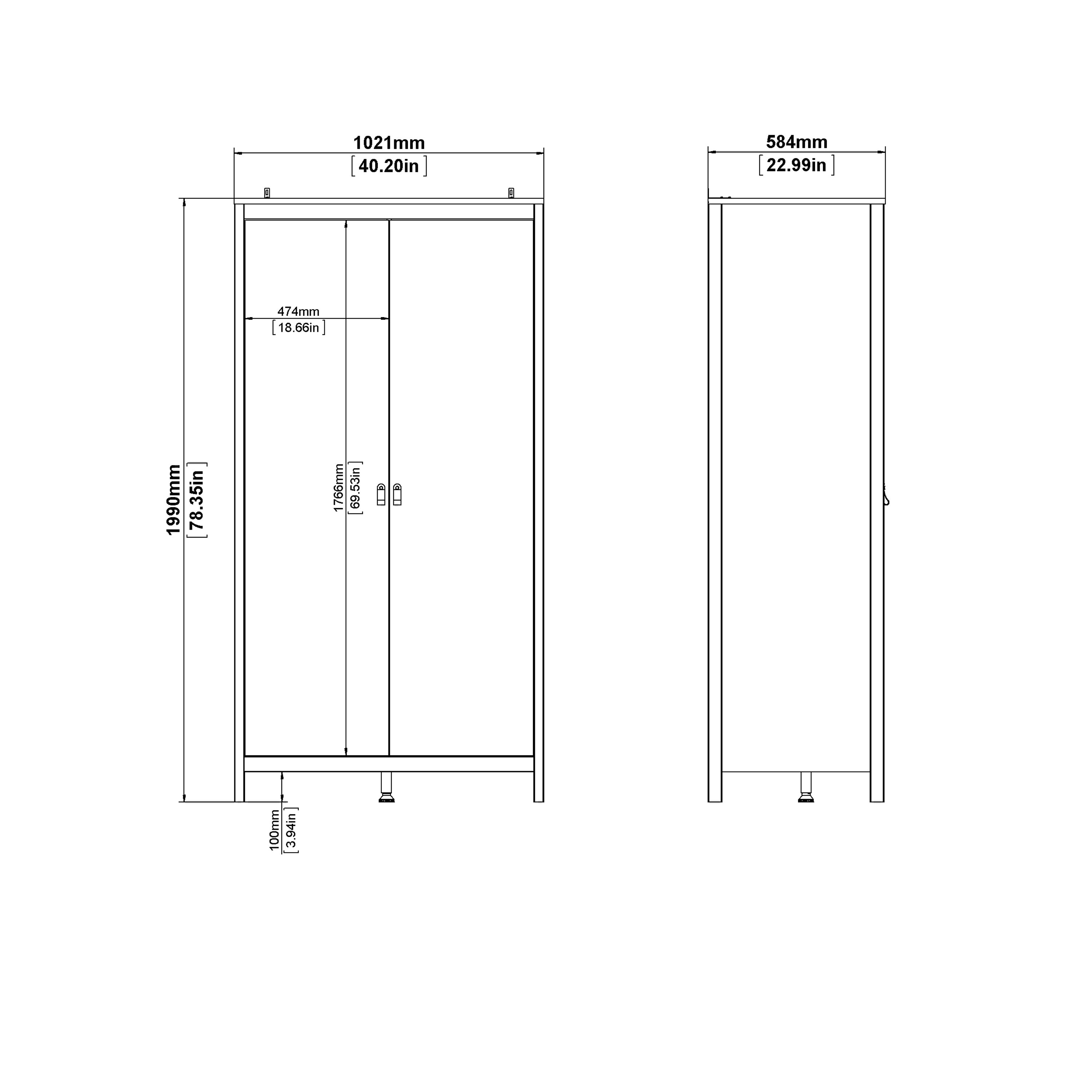 Barcelona Wardrobe with 2 Doors in White – FTG, view 9