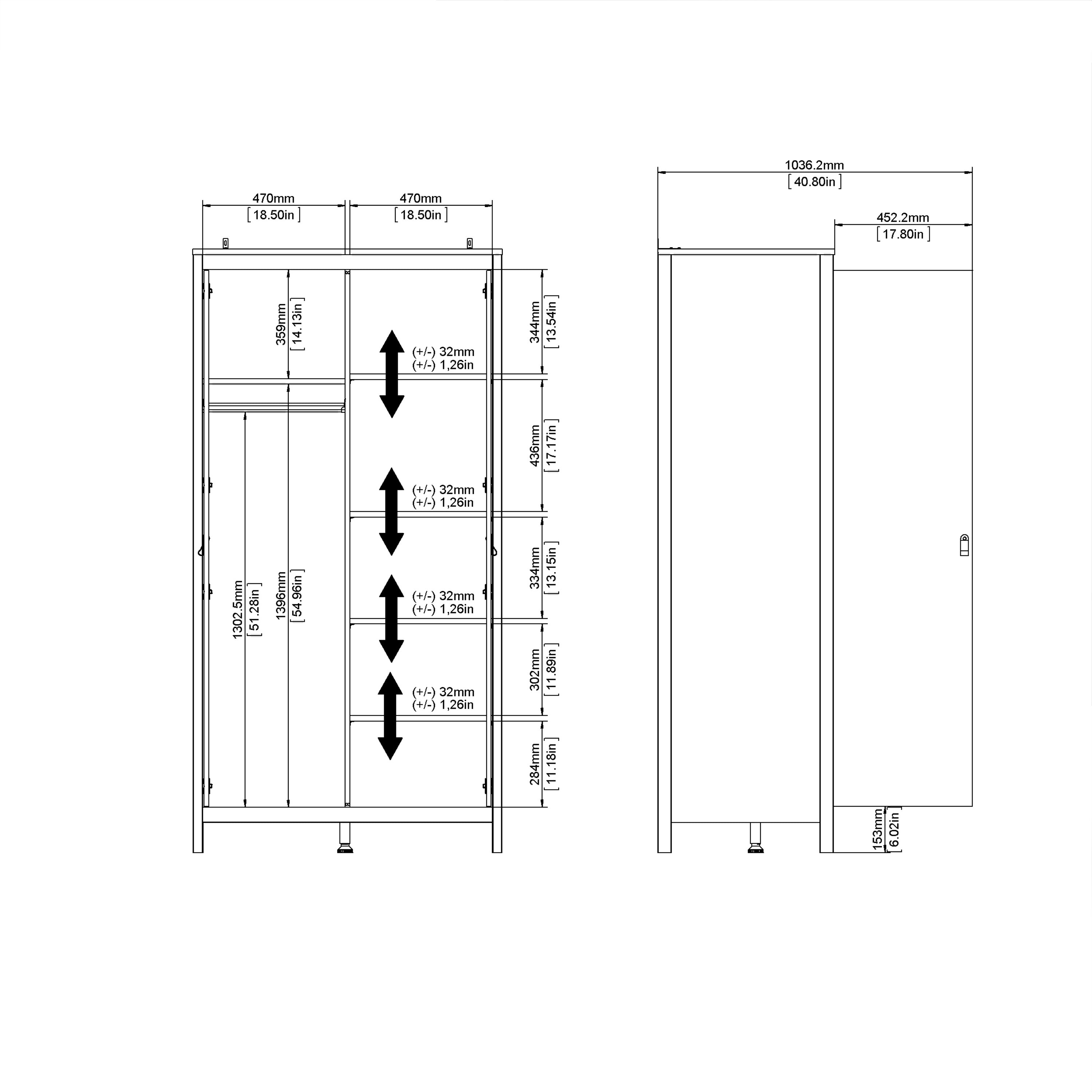 Barcelona Wardrobe with 2 Doors in Matt Black – FTG, view 10