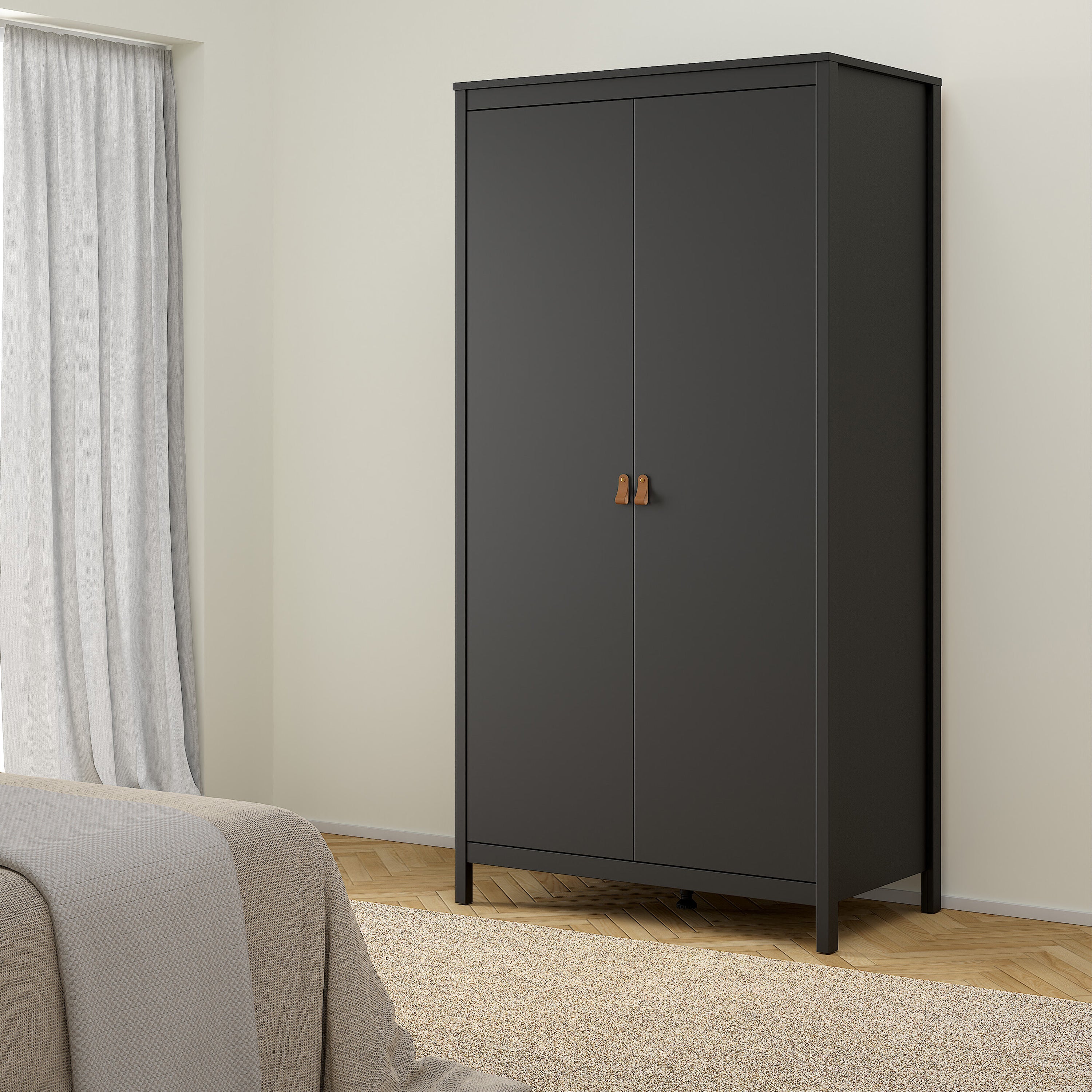 Barcelona Wardrobe with 2 Doors in Matt Black – FTG, view 6