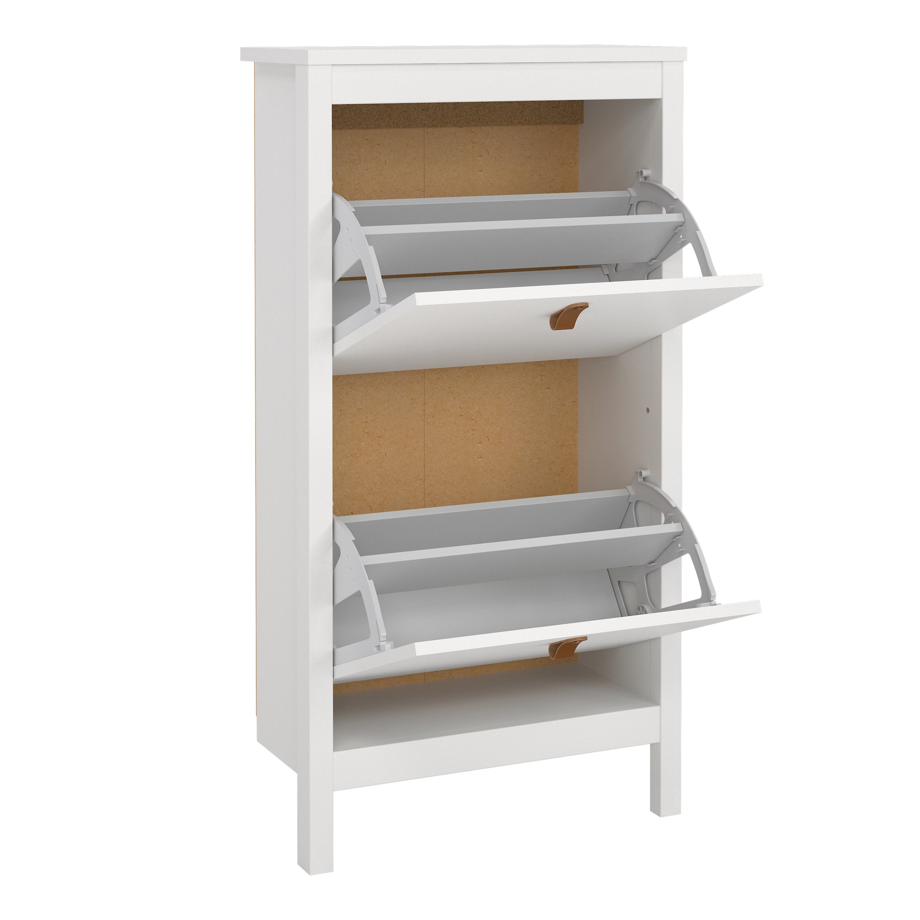 Barcelona Shoe Cabinet 2 Flip Down Doors in White – FTG, view 5