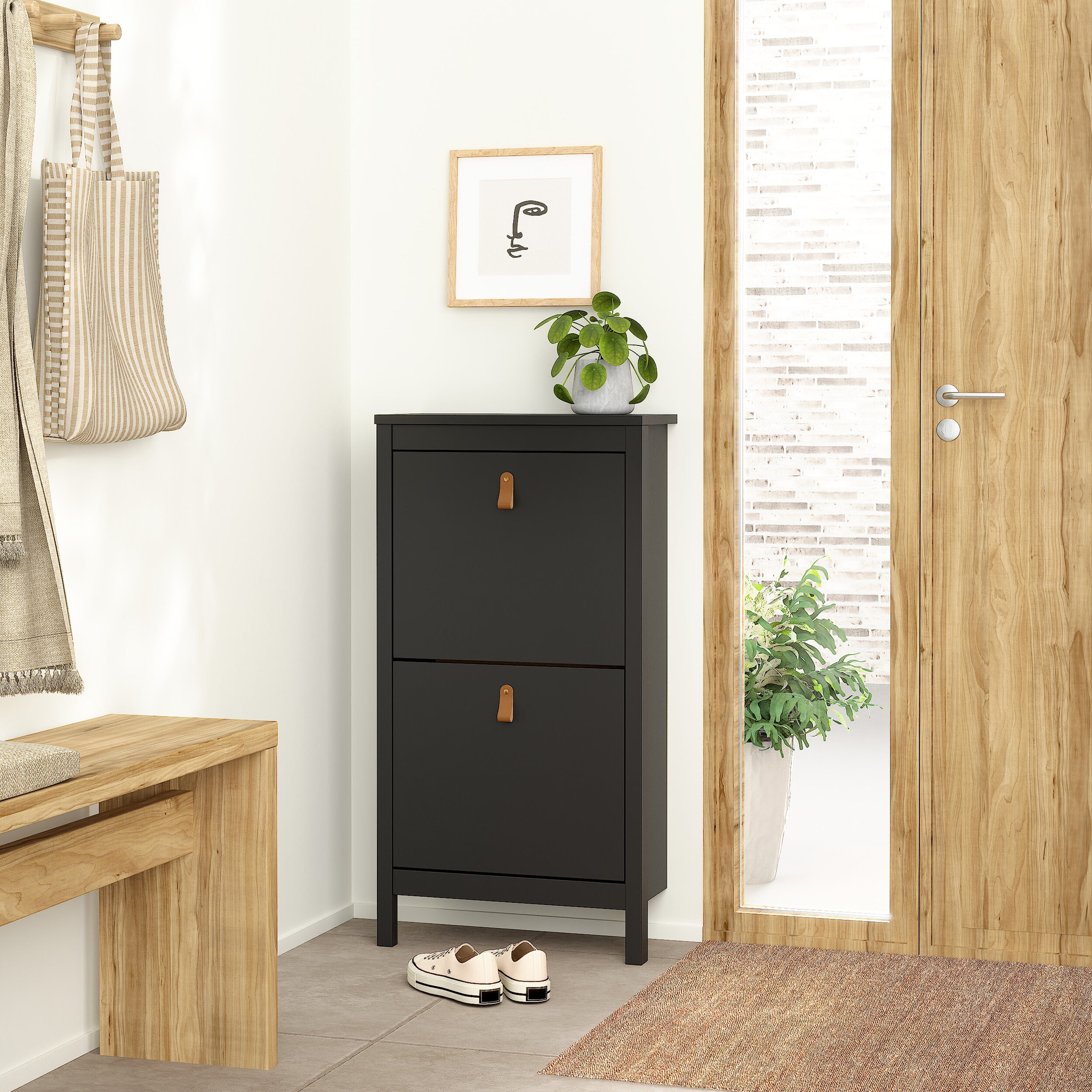 Barcelona Shoe Cabinet 2 Flip Down Doors in Matt Black – FTG, view 6