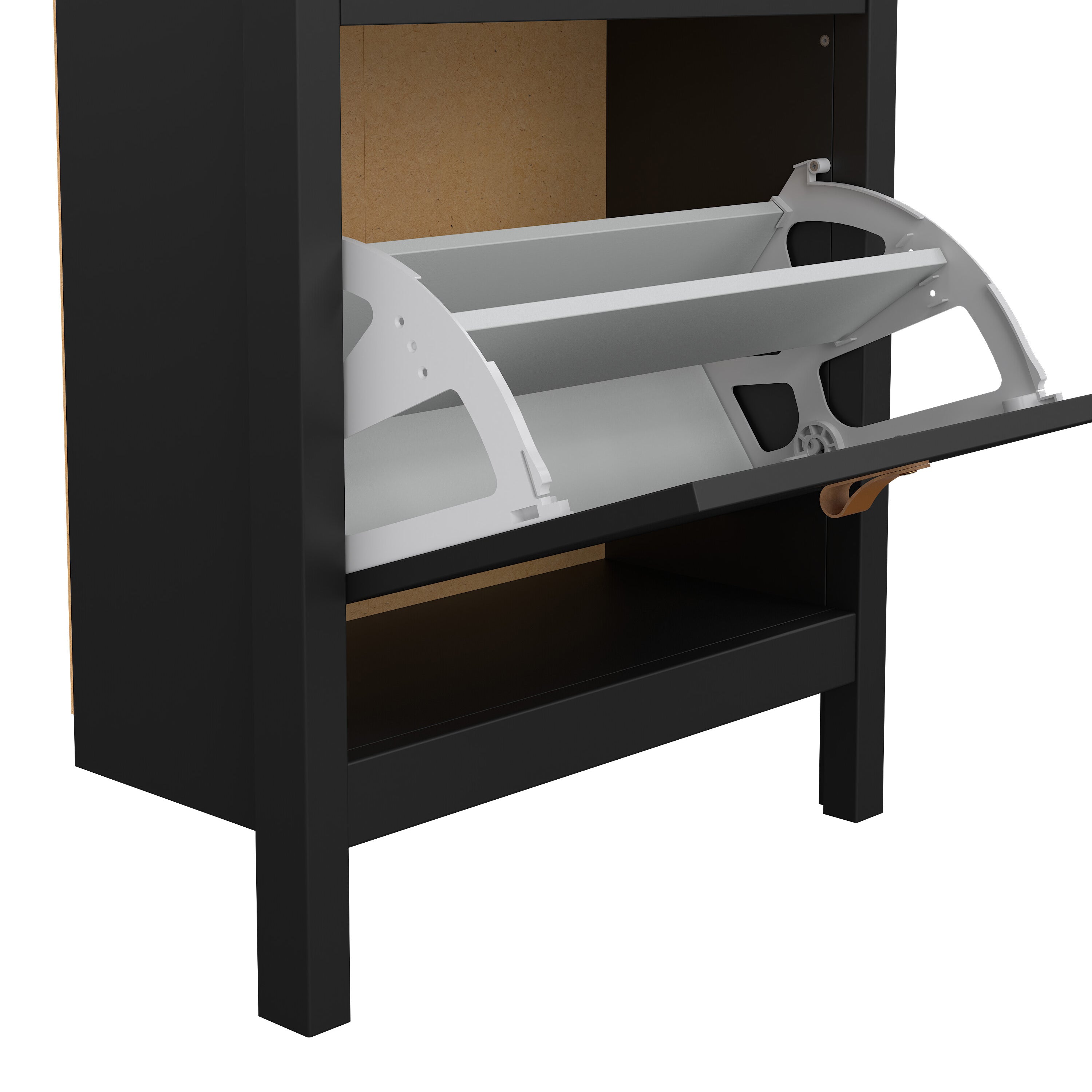 Barcelona Shoe Cabinet 2 Flip Down Doors in Matt Black – FTG, view 8