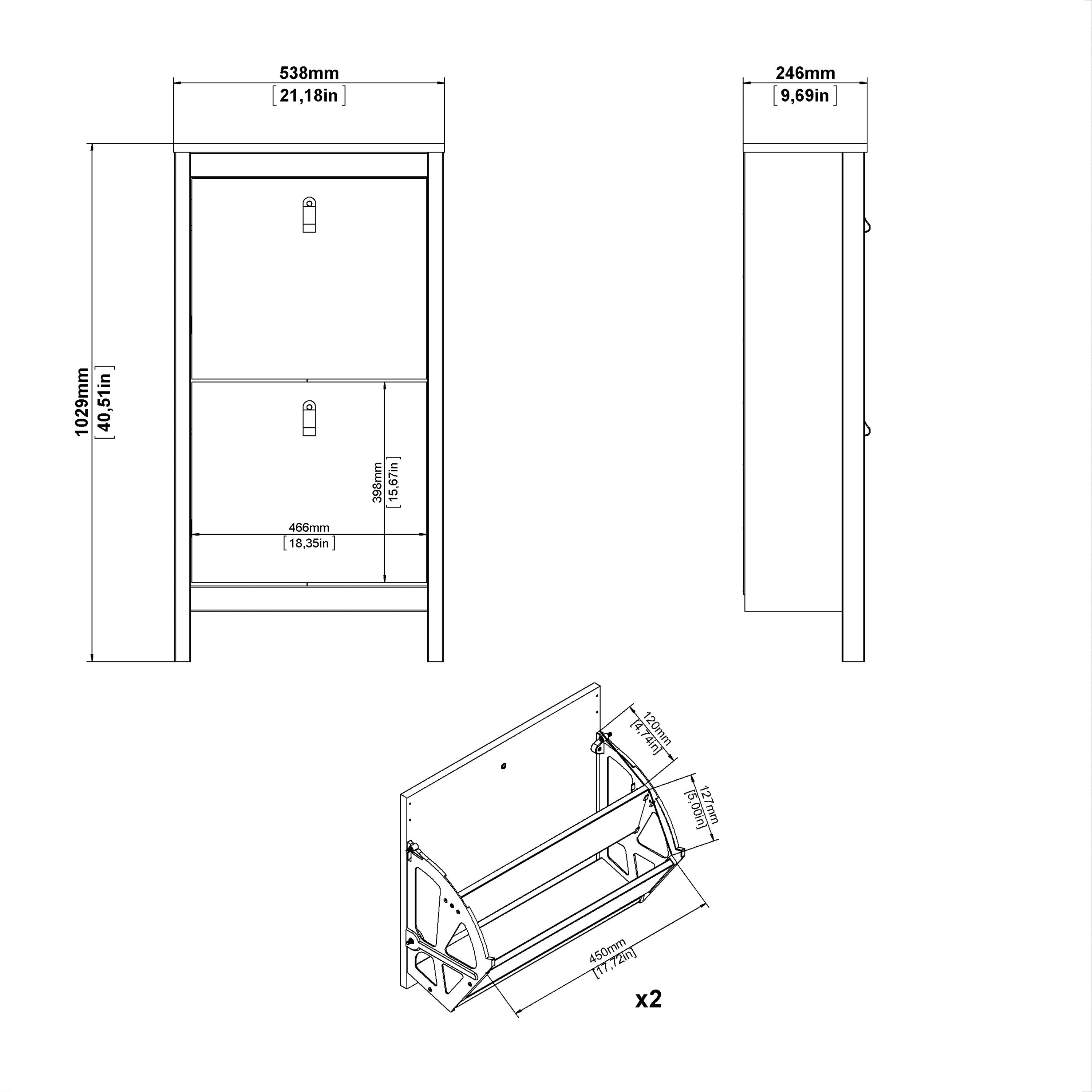 Barcelona Shoe Cabinet 2 Flip Down Doors in Matt Black – FTG, view 9