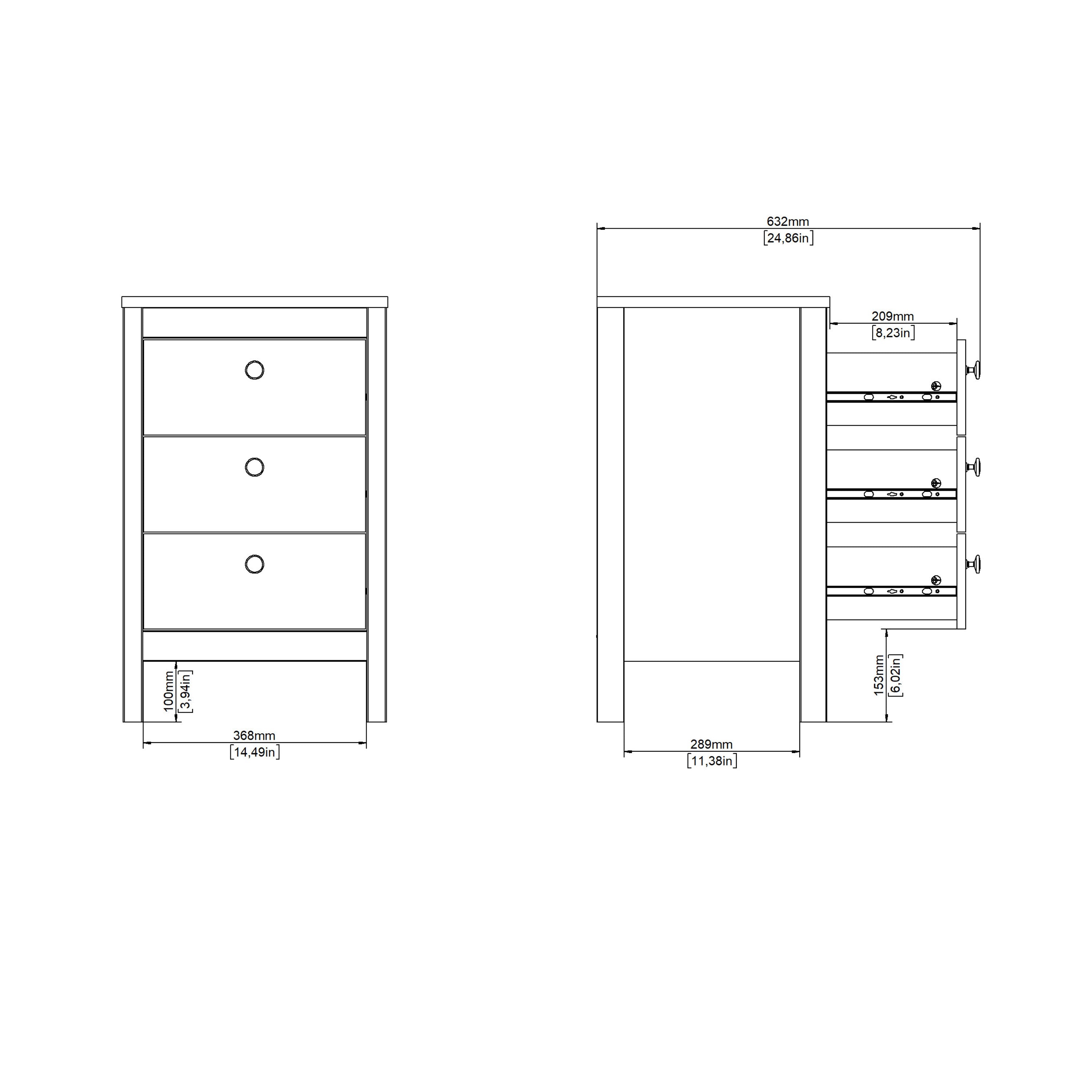 Barcelona Bedside Table 3 Drawers in White – FTG, view 11
