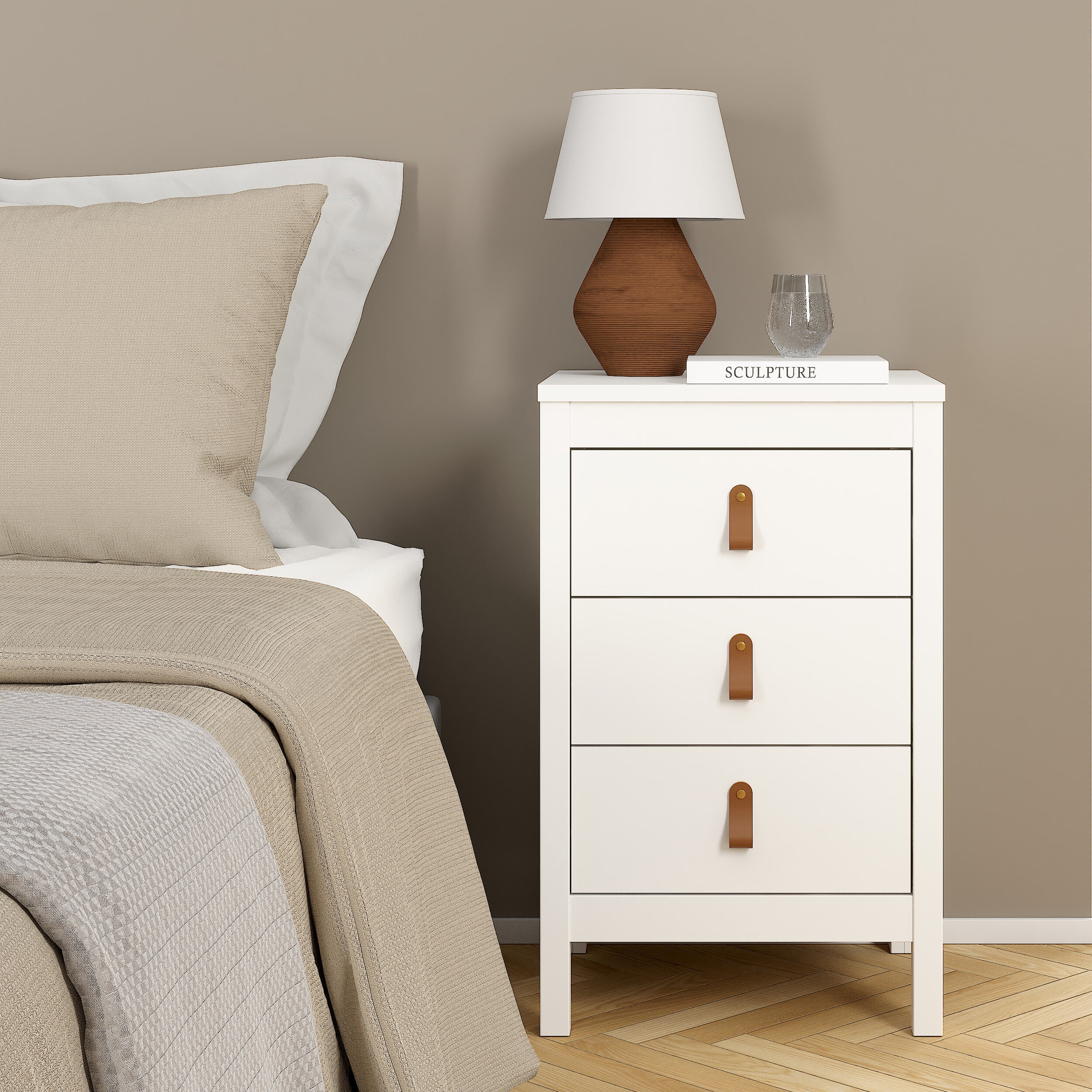 Barcelona Bedside Table 3 Drawers in White – FTG, view 7