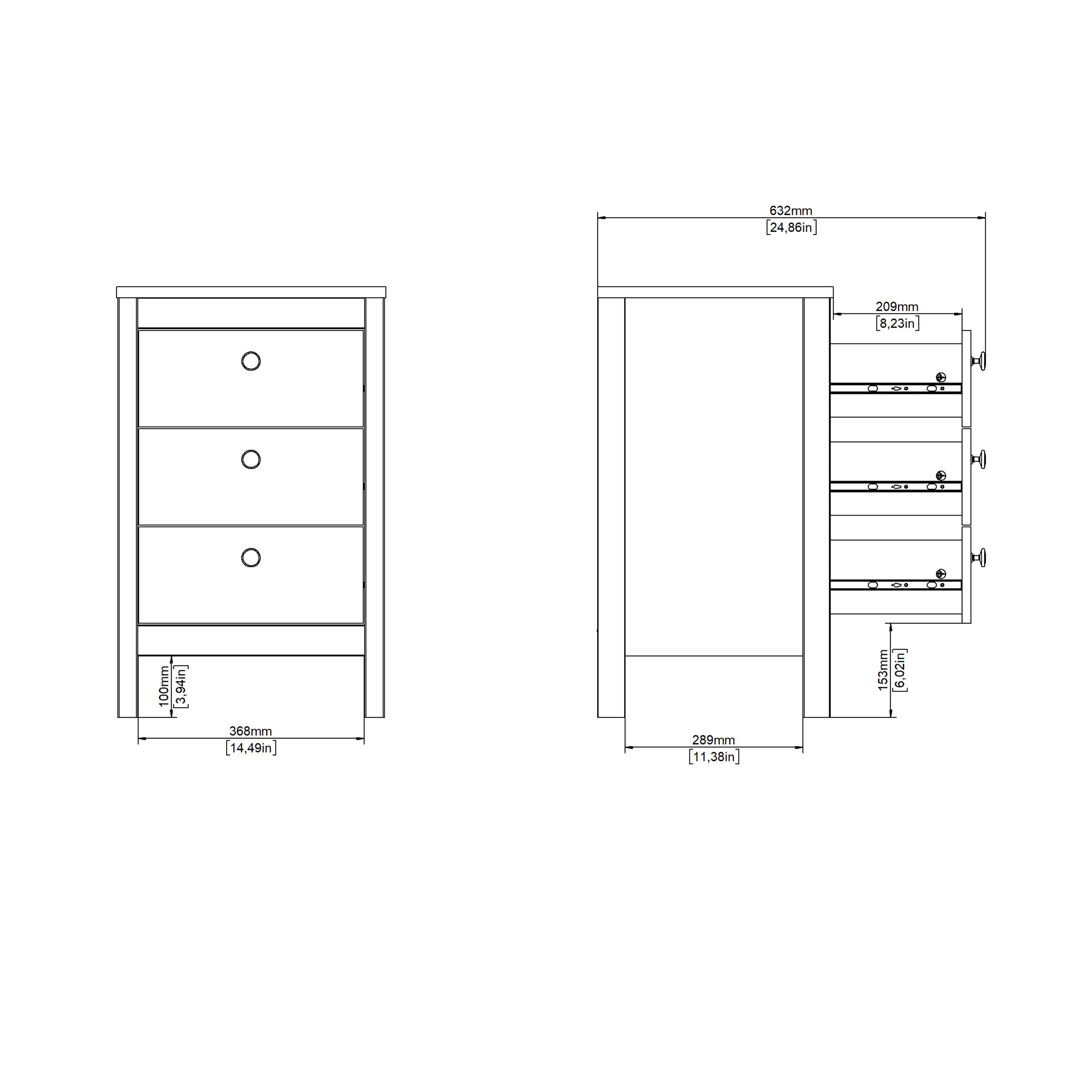 Barcelona Bedside Table 3 Drawers in Matt Black – FTG, view 11
