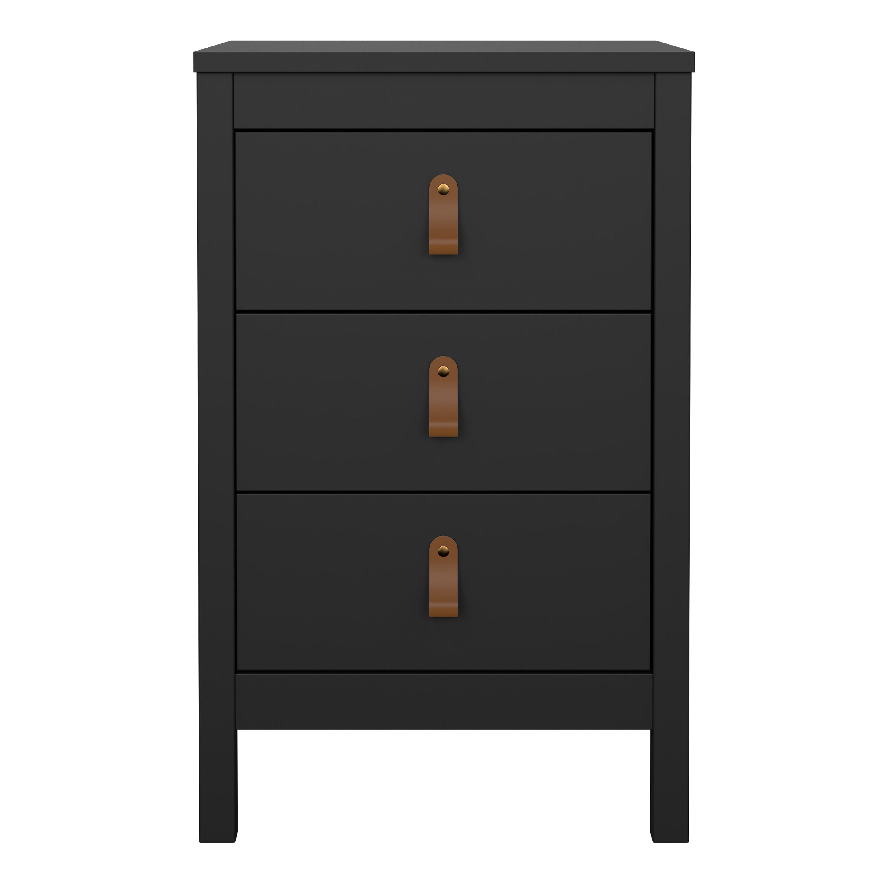 Barcelona Bedside Table 3 Drawers in Matt Black – FTG, view 2