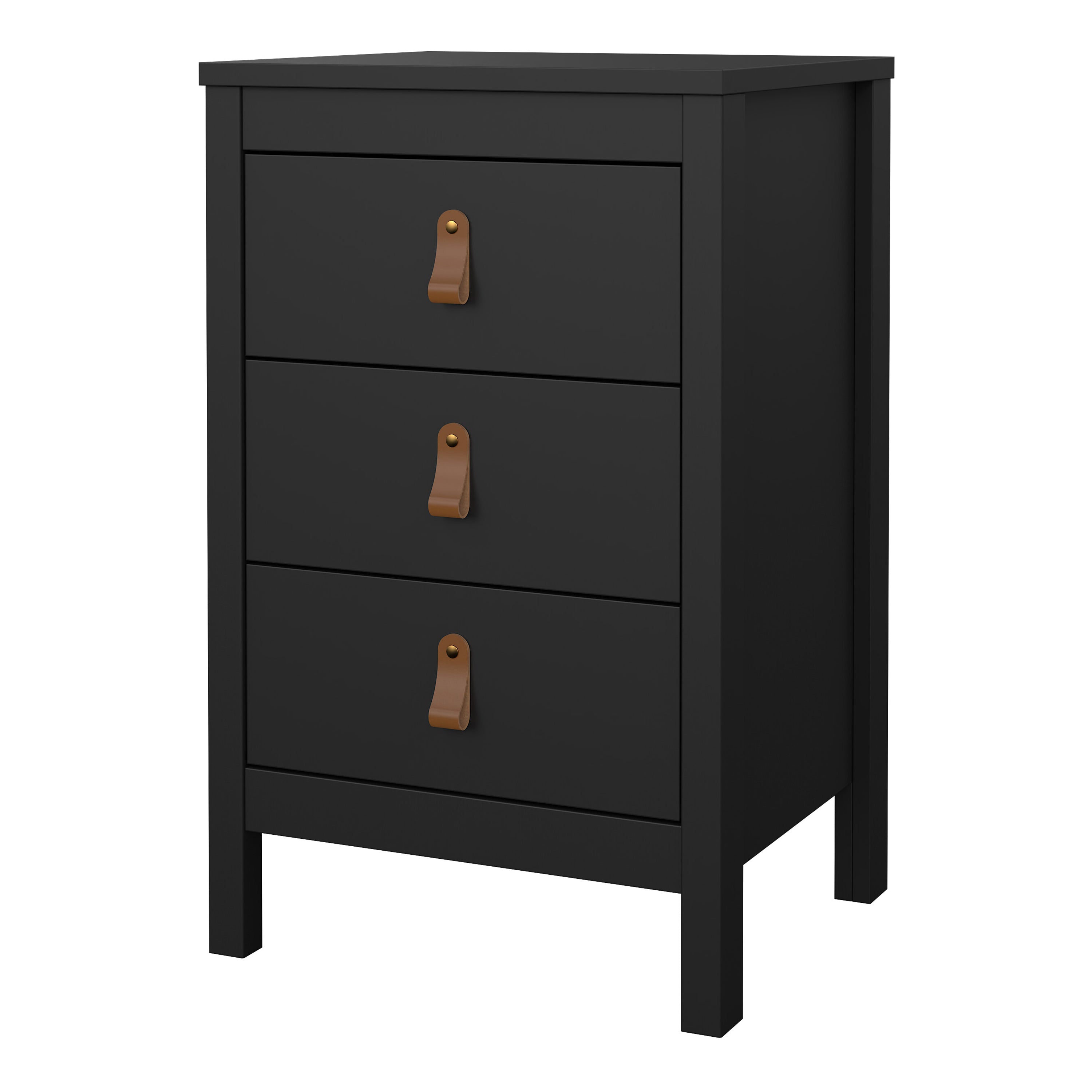 Barcelona Bedside Table 3 Drawers in Matt Black – FTG, view 3