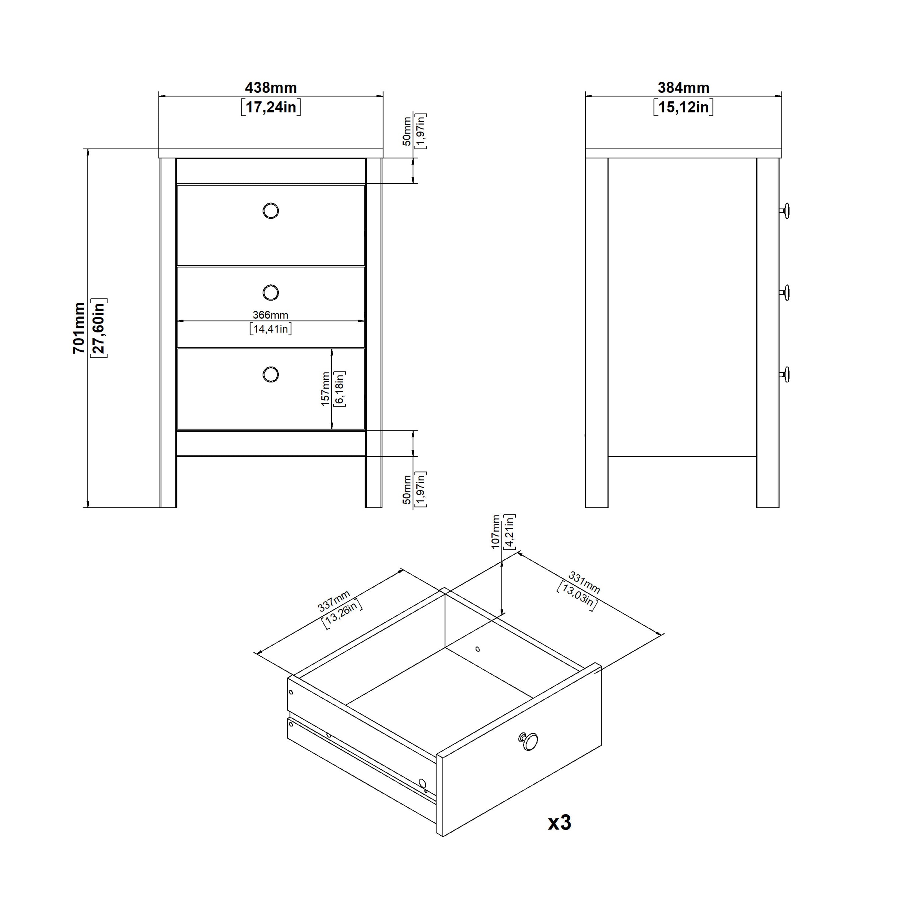 Barcelona Bedside Table 3 Drawers in Jackson Hickory Oak – FTG, view 10