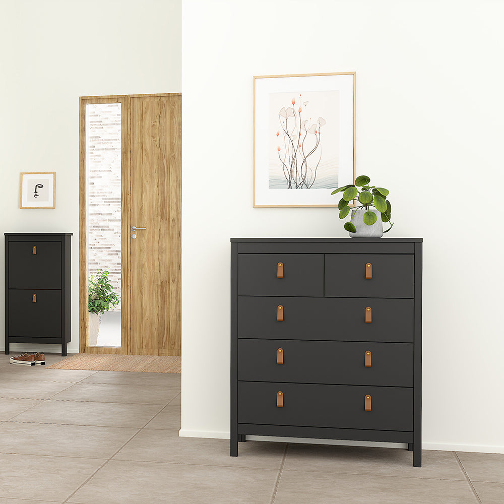 Barcelona Package - Bedside Table 2 Drawers + Chest 5 Drawers + Wardrobe with 2 Doors in Matt Black – FTG, view 8