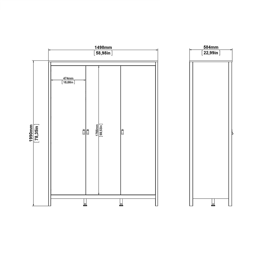 Barcelona Package - Bedside Table 2 Drawers + Chest 5 Drawers + Wardrobe with 3 Doors in Matt Black – FTG, view 13