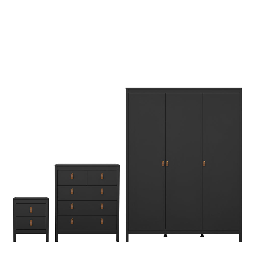 Barcelona Package - Bedside Table 2 Drawers + Chest 5 Drawers + Wardrobe with 3 Doors in Matt Black – FTG