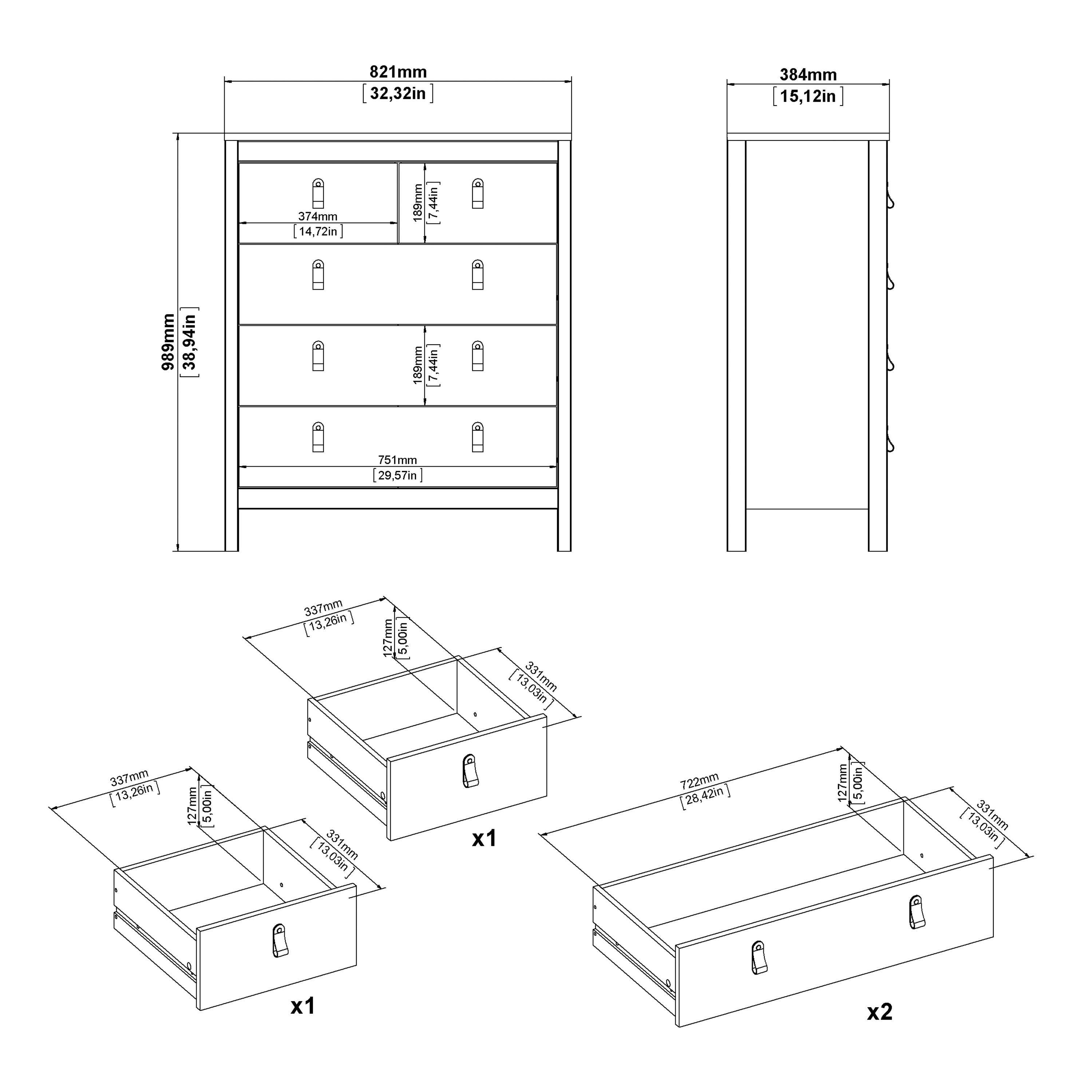 Barcelona Package – Bedside Table 2 Drawers + Chest 5 Drawers + 2 Door Wardrobe in Jackson Hickory Oak