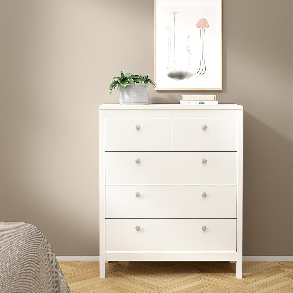 Madrid Package - Bedside Table 2 Drawers + Chest 5 Drawers + Wardrobe with 2 Doors in White – FTG, view 8