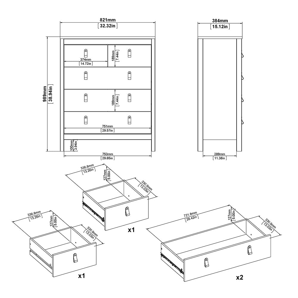 Madrid Package - Bedside Table 2 Drawers + Chest 5 Drawers + Wardrobe with 2 Doors in White – FTG, view 9