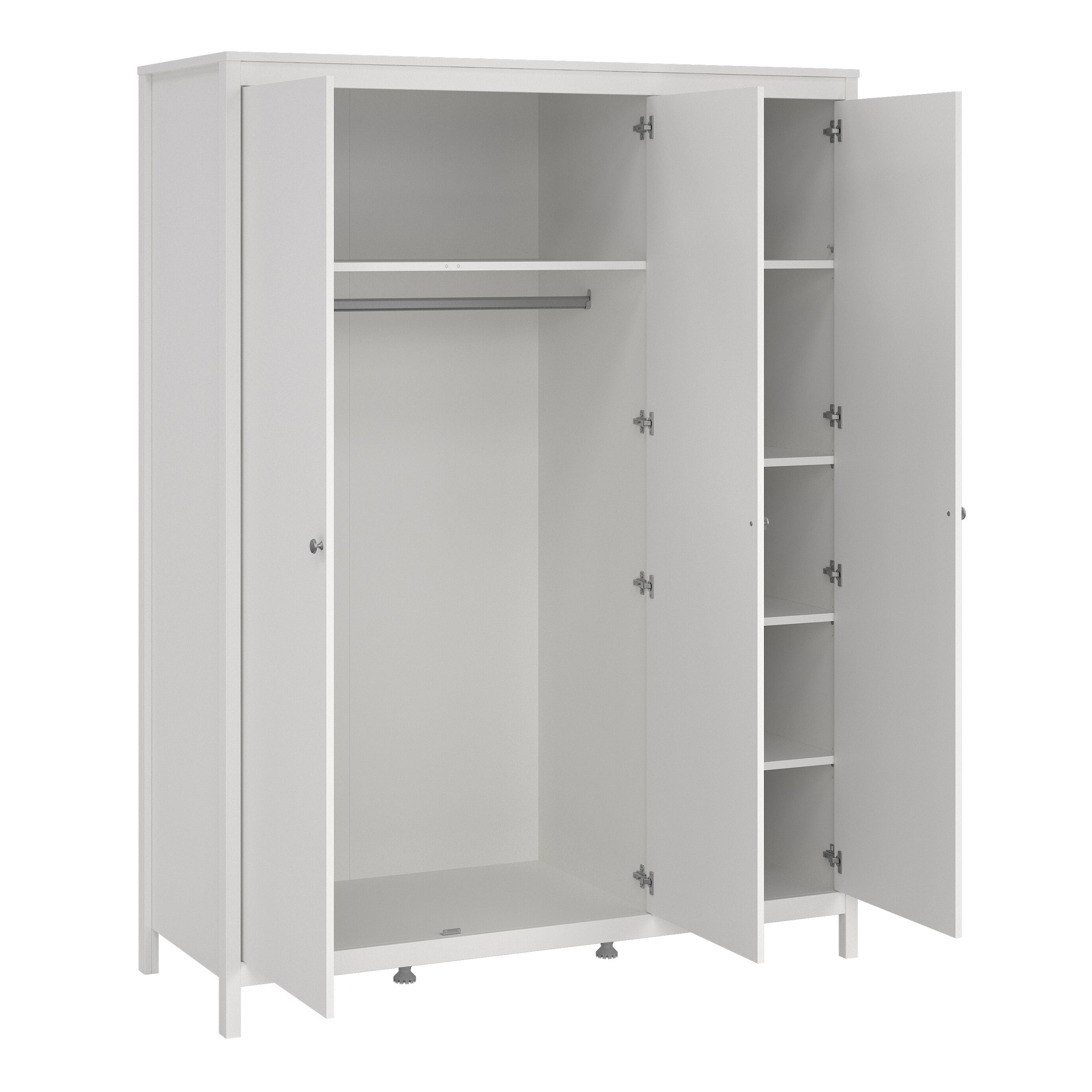 Madrid Package - Bedside Table 2 Drawers + Chest 5 Drawers + Wardrobe with 3 Doors in White – FTG, view 11