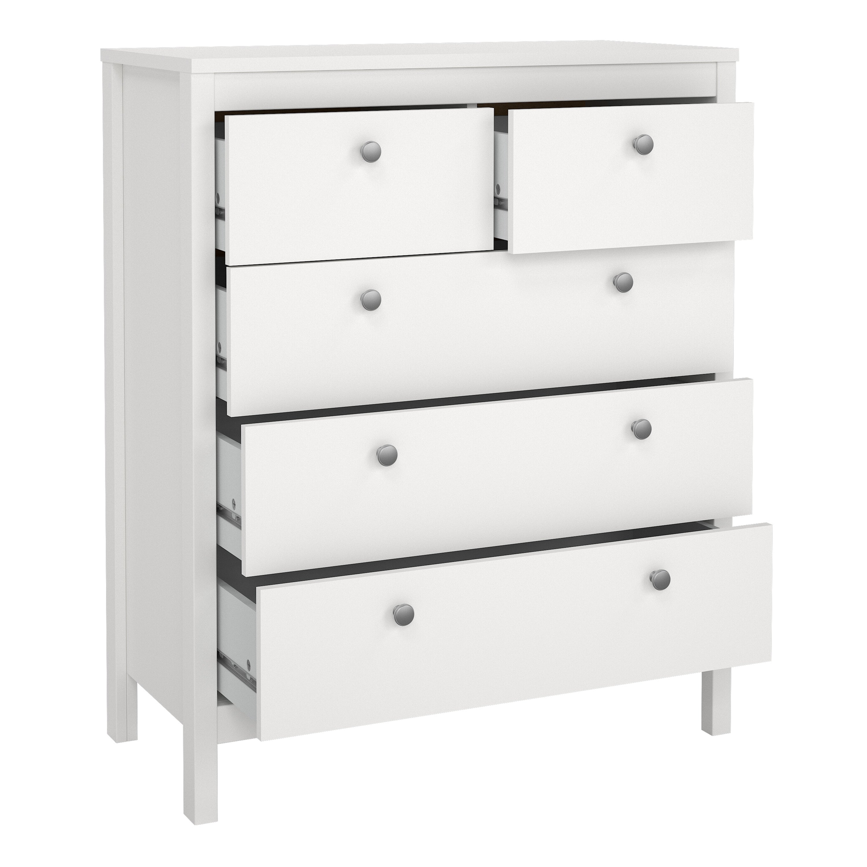 Madrid Package - Bedside Table 2 Drawers + Chest 5 Drawers + Wardrobe with 3 Doors in White – FTG, view 7