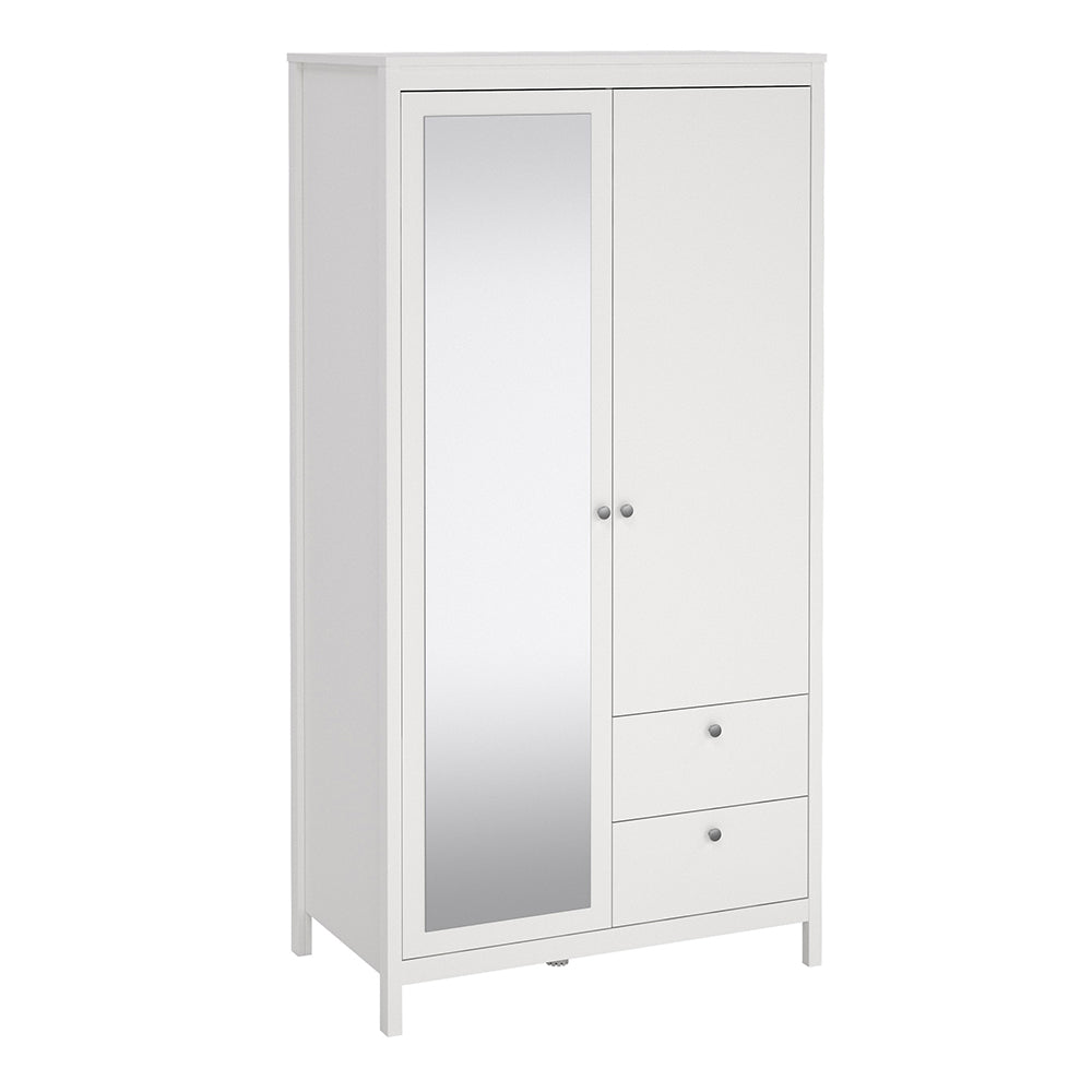 Madrid Wardrobe with 1 Door 1 Mirror Door 2 Drawers White – FTG
