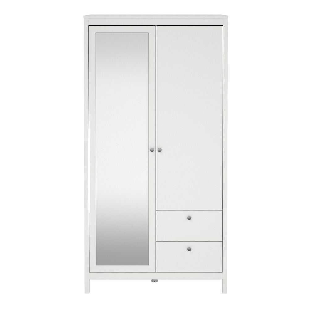 Madrid Wardrobe with 1 Door 1 Mirror Door 2 Drawers White – FTG, view 2