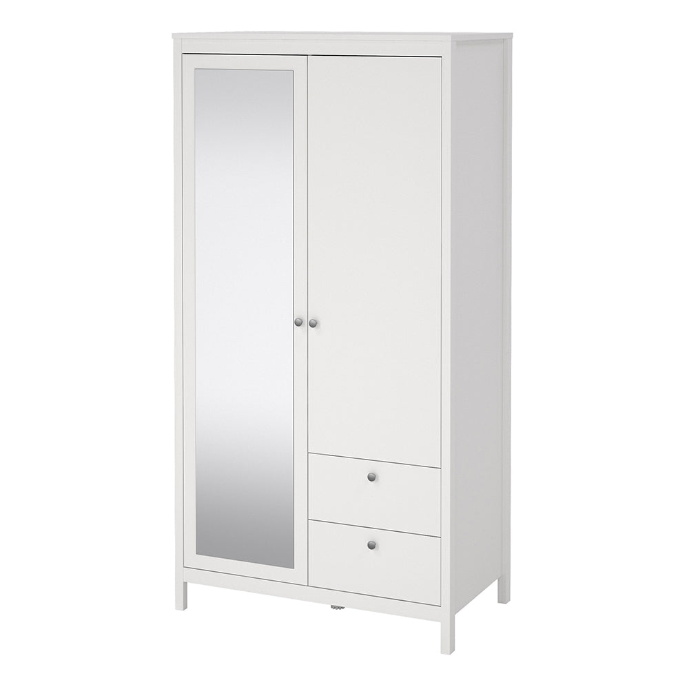 Madrid Wardrobe with 1 Door 1 Mirror Door 2 Drawers White – FTG, view 3