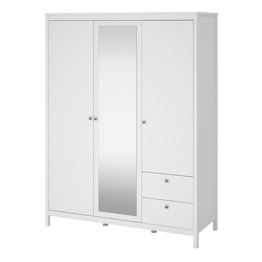 Madrid Wardrobe with 2 Doors 1 Mirror Door 2 Drawers White – FTG, view 3