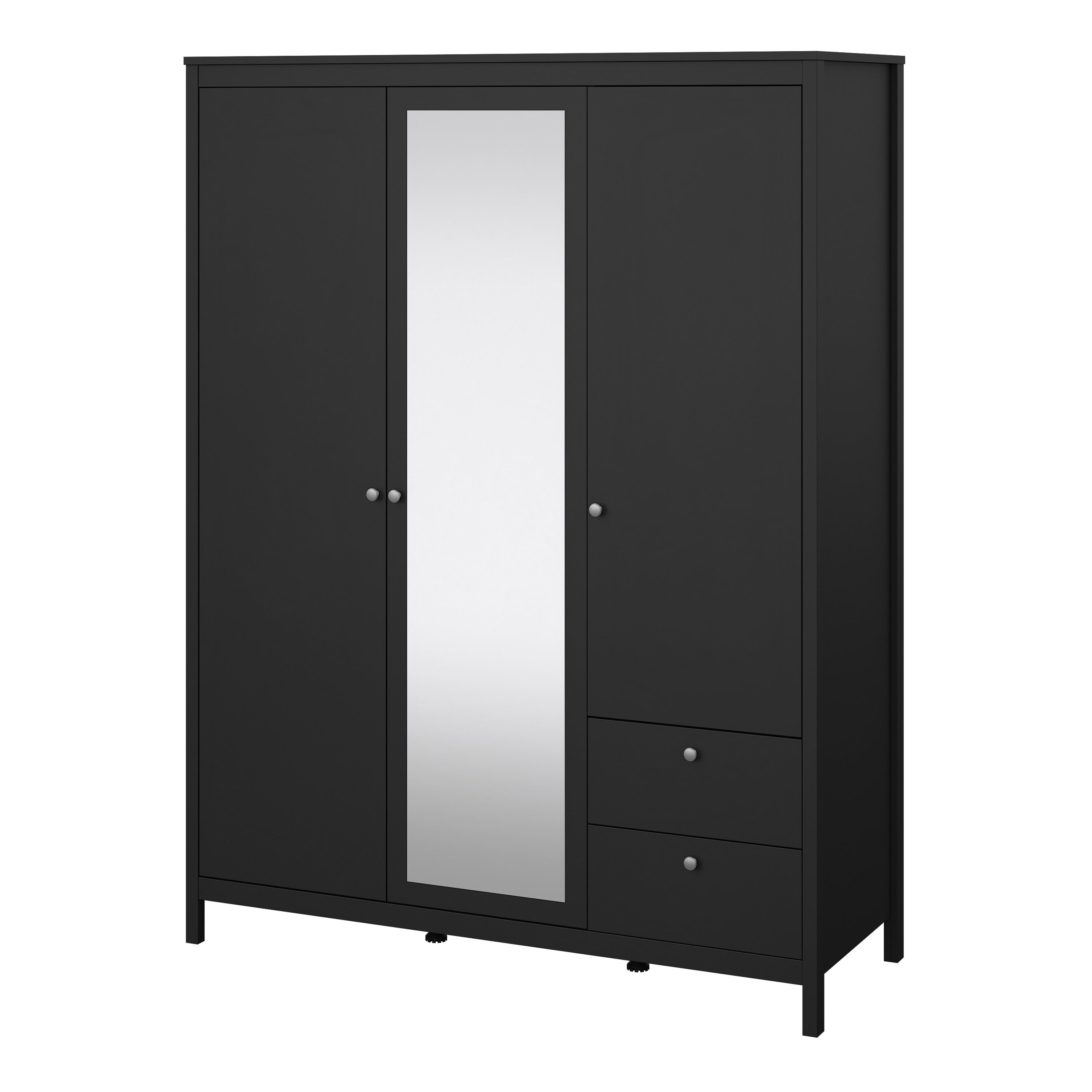 Madrid Wardrobe with 2 Doors 1 Mirror Door 2 Drawers Matt Black – FTG, view 3
