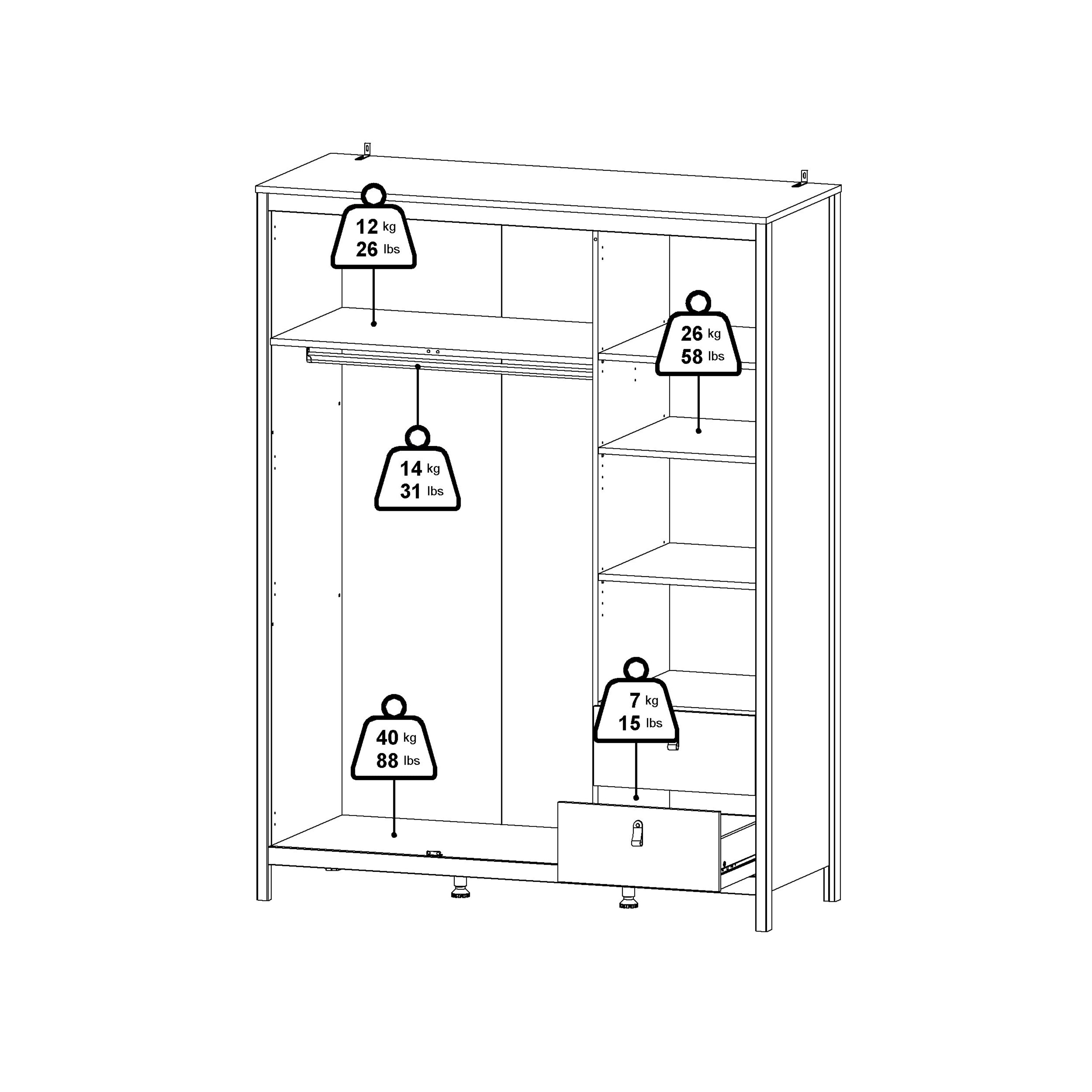 Madrid Wardrobe with 2 Doors + 1 Mirror Door + 2 Drawers in Cashmere – FTG, view 12