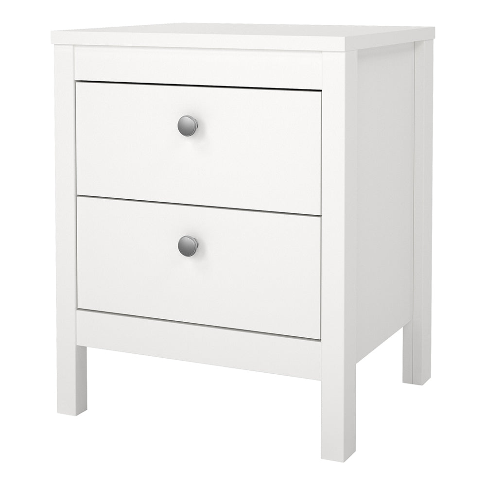 Madrid Bedside Table 2 Drawers in White – FTG, view 3