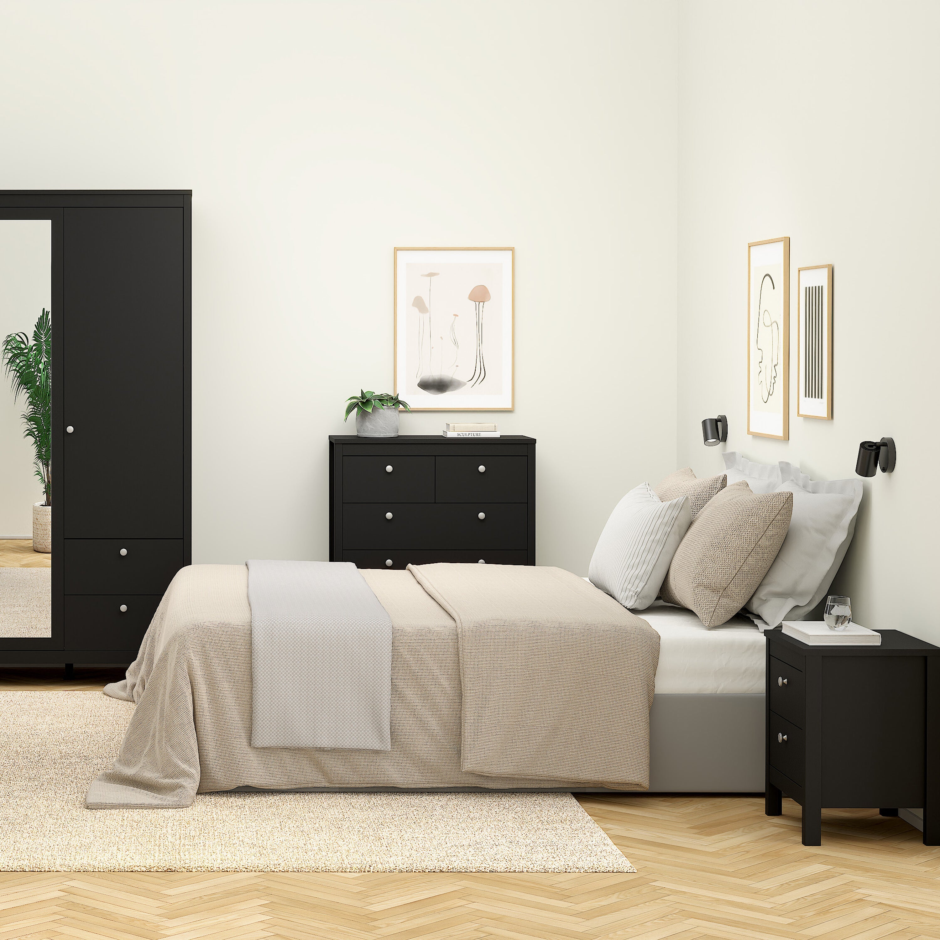 Madrid Bedside Table 2 Drawers in Matt Black – FTG, view 6