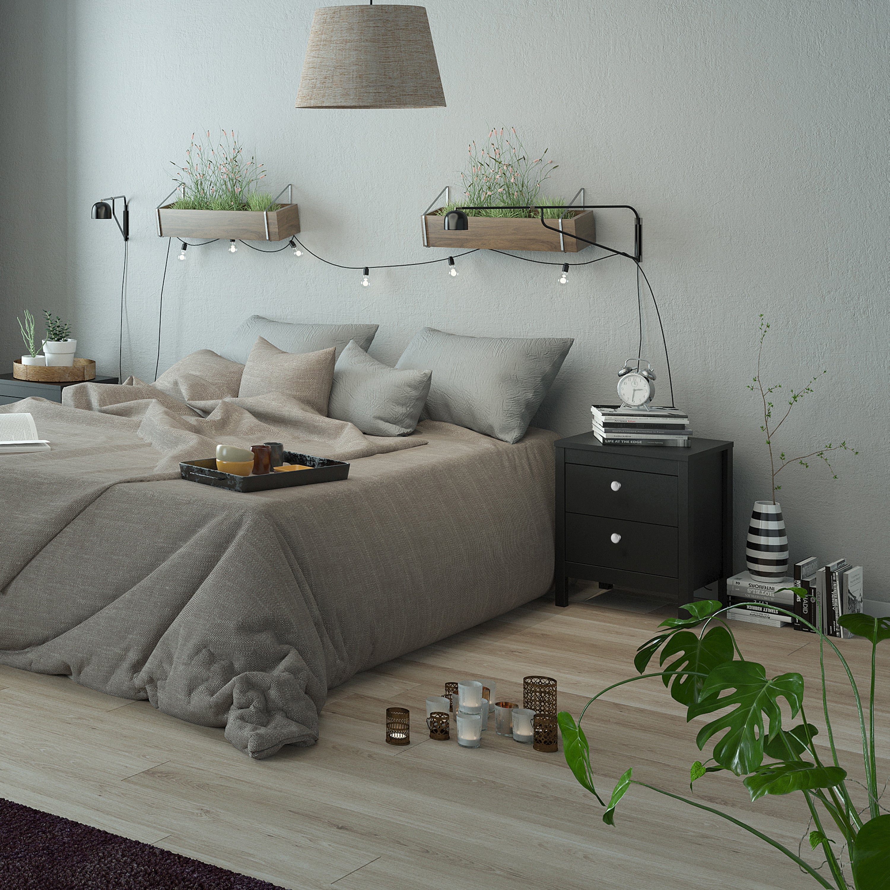 Madrid Bedside Table 2 Drawers in Matt Black – FTG, view 7