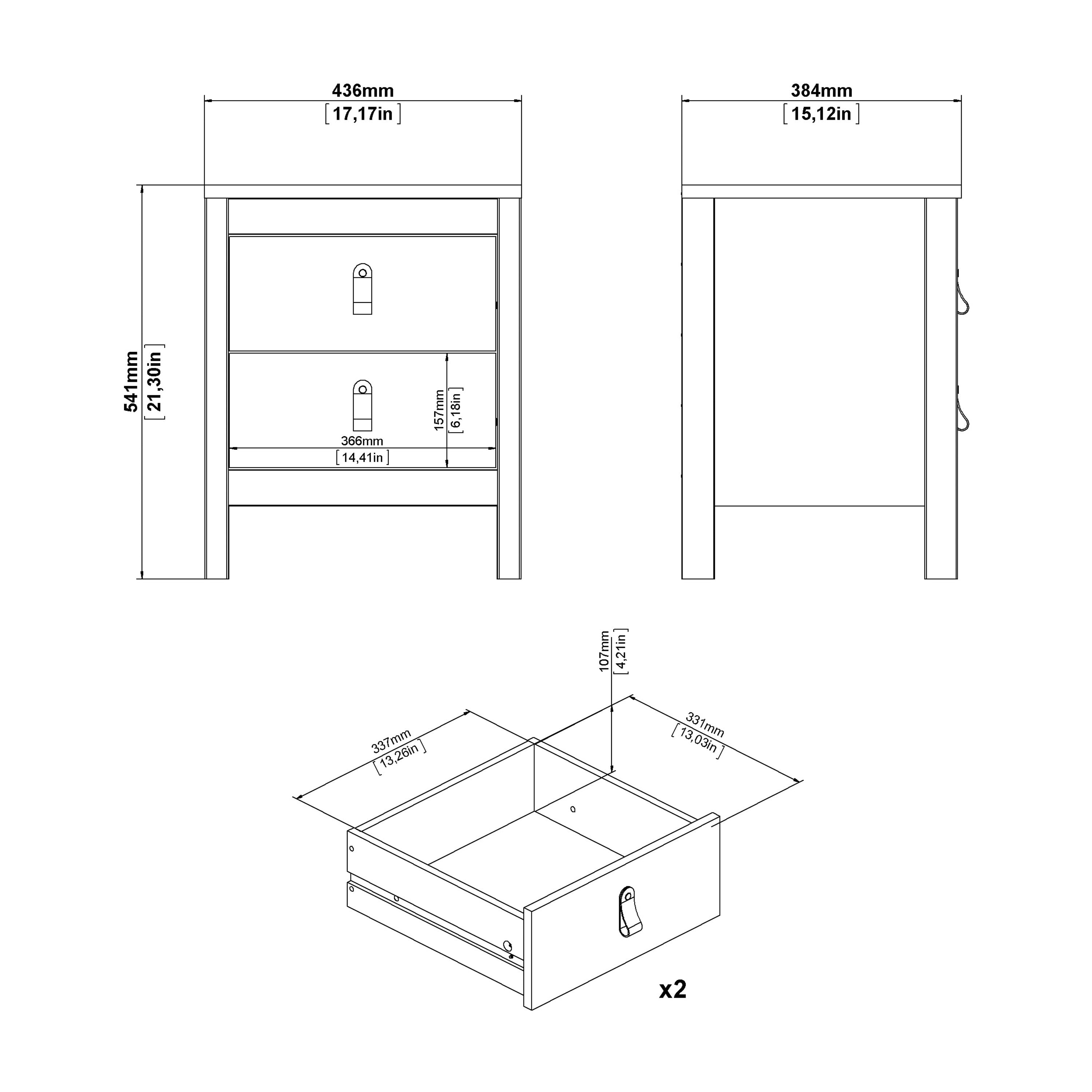 Madrid Bedside Table 2 Drawers in Jackson Hickory Oak – FTG, view 10