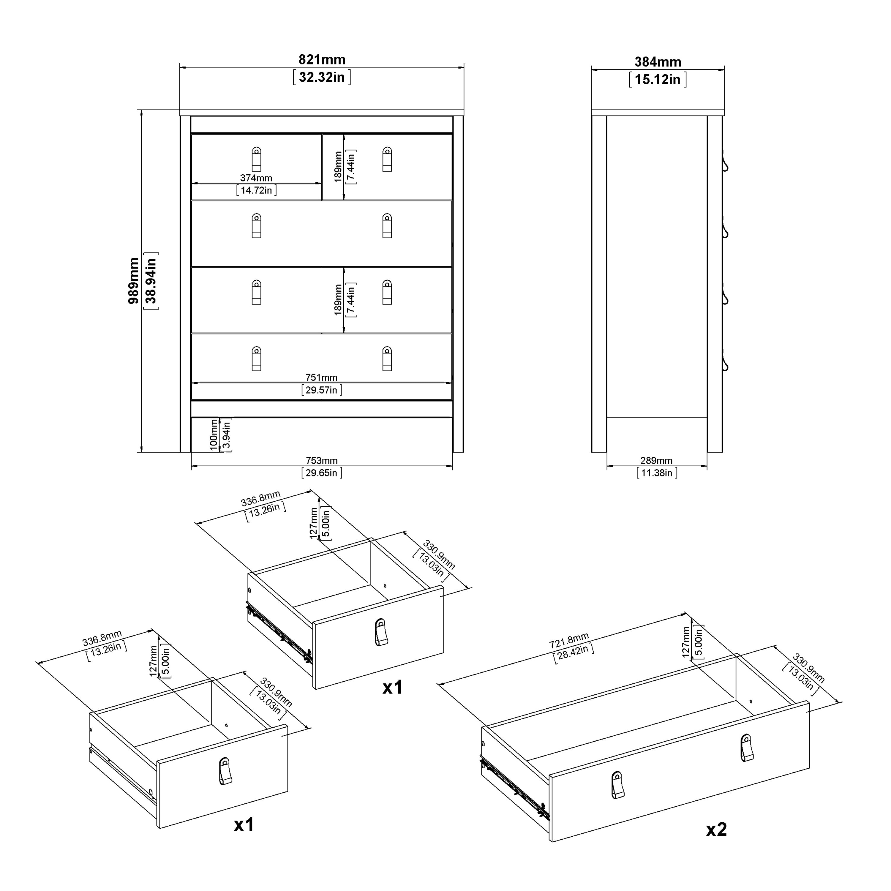 Madrid Chest 3+2 Drawers in White – FTG, view 11