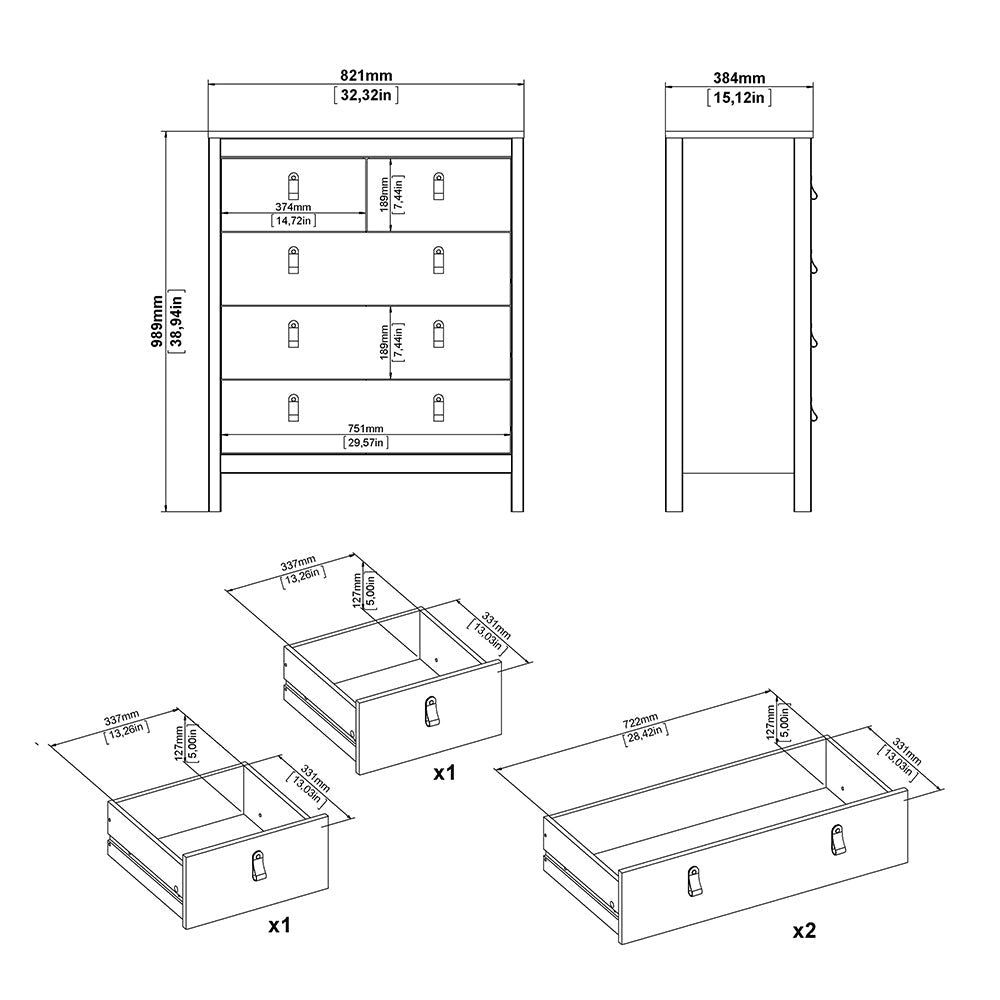 Madrid Chest 3+2 Drawers in Matt Black – FTG, view 12