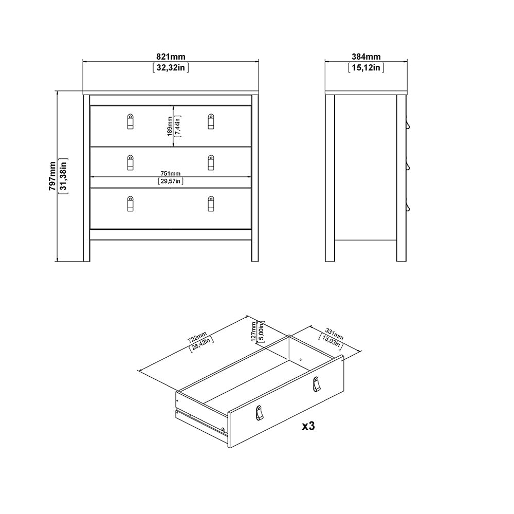 Madrid Chest 3 Drawers in White – FTG, view 10