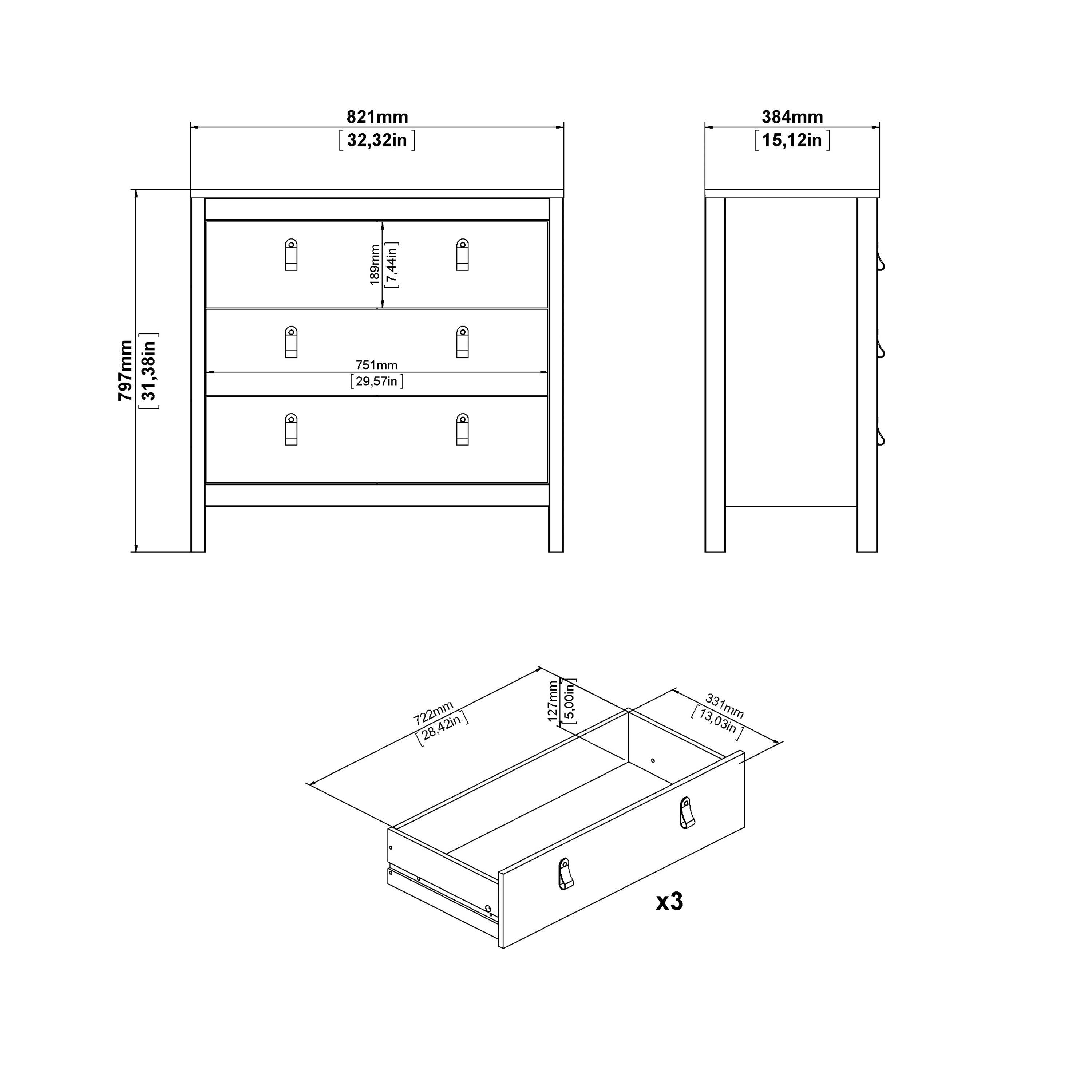 Madrid Chest 3 Drawers in Jackson Hickory Oak – FTG, view 9