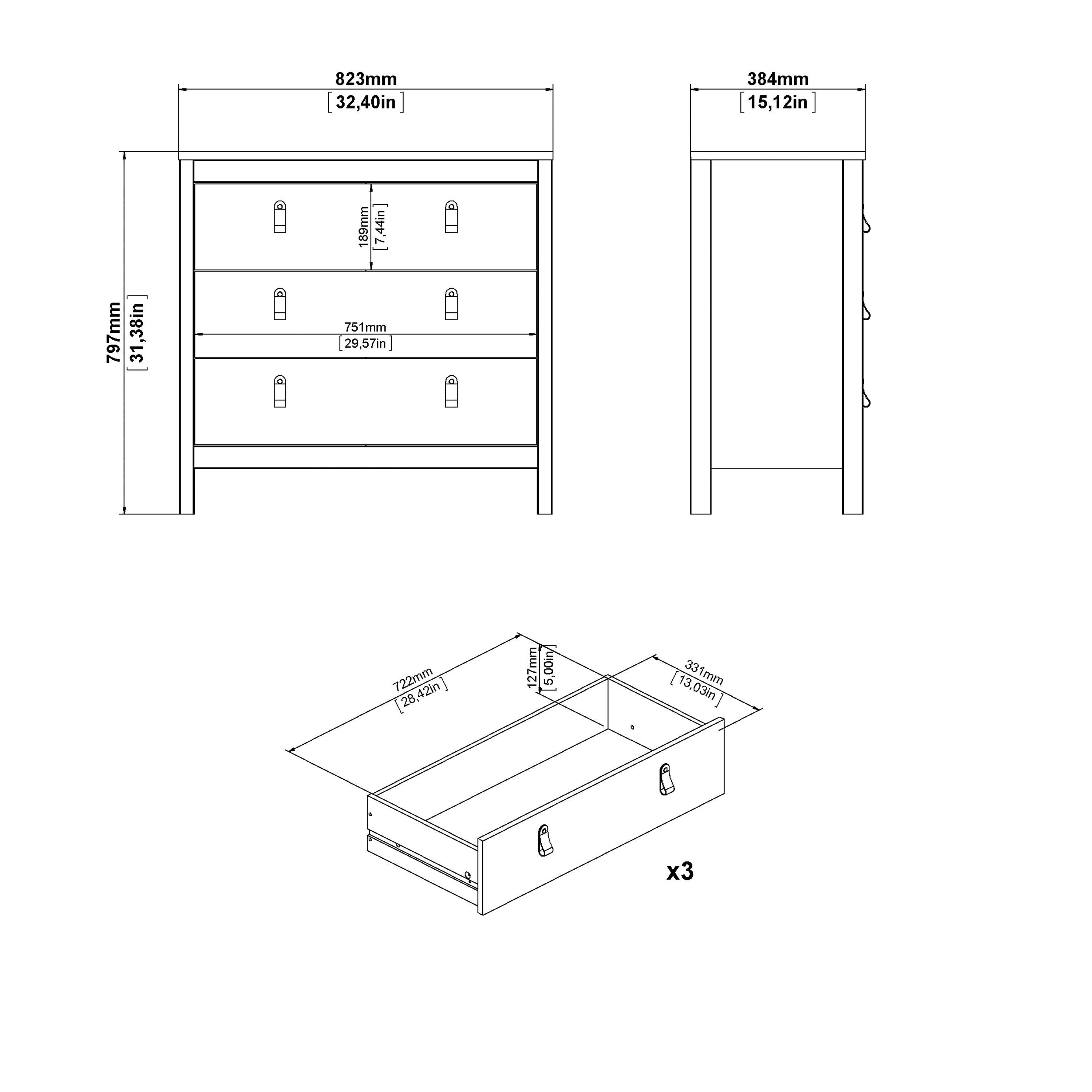 Madrid Chest 3 Drawers in Cashmere – FTG, view 10