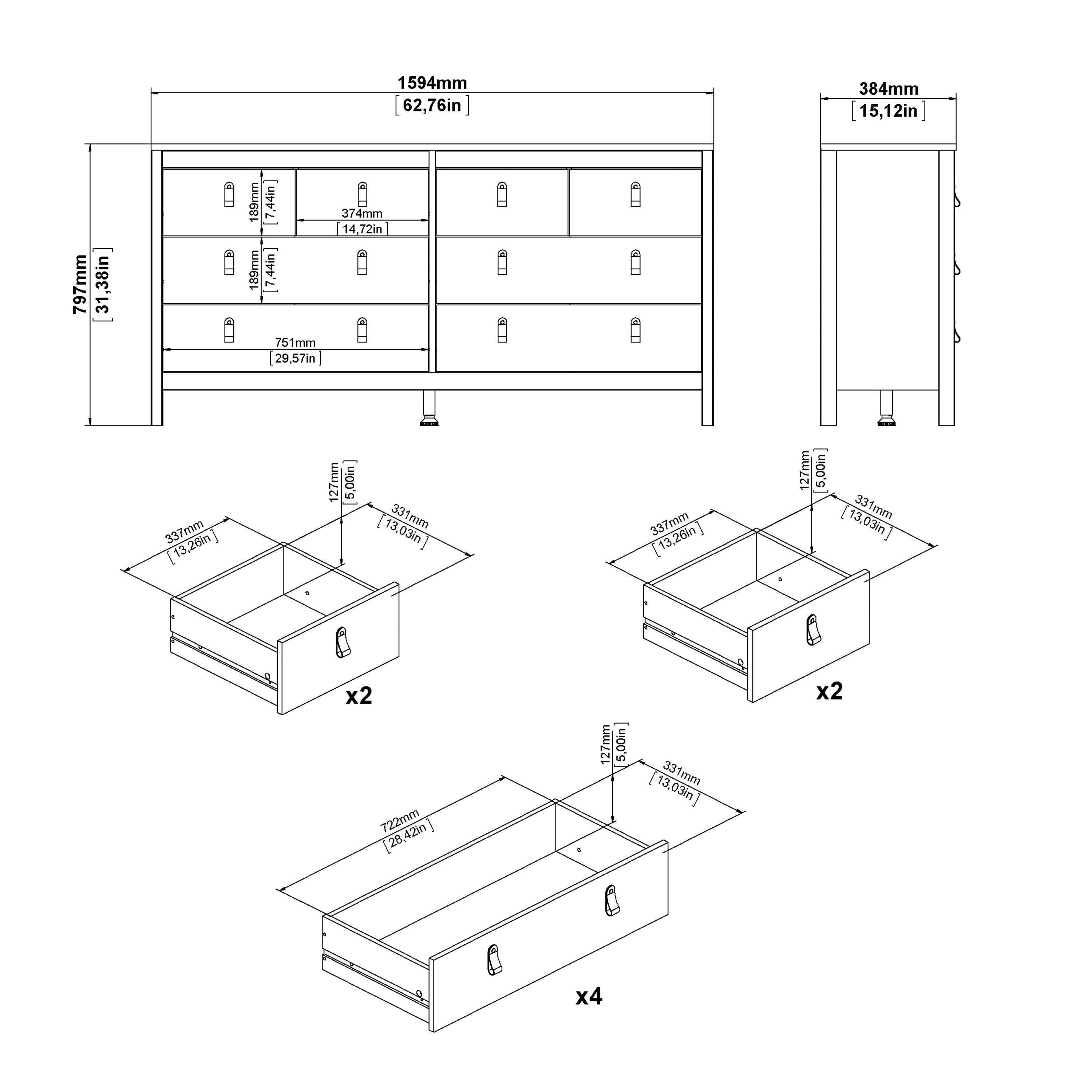 Madrid Double Dresser 4+4 Drawers in White – FTG, view 10