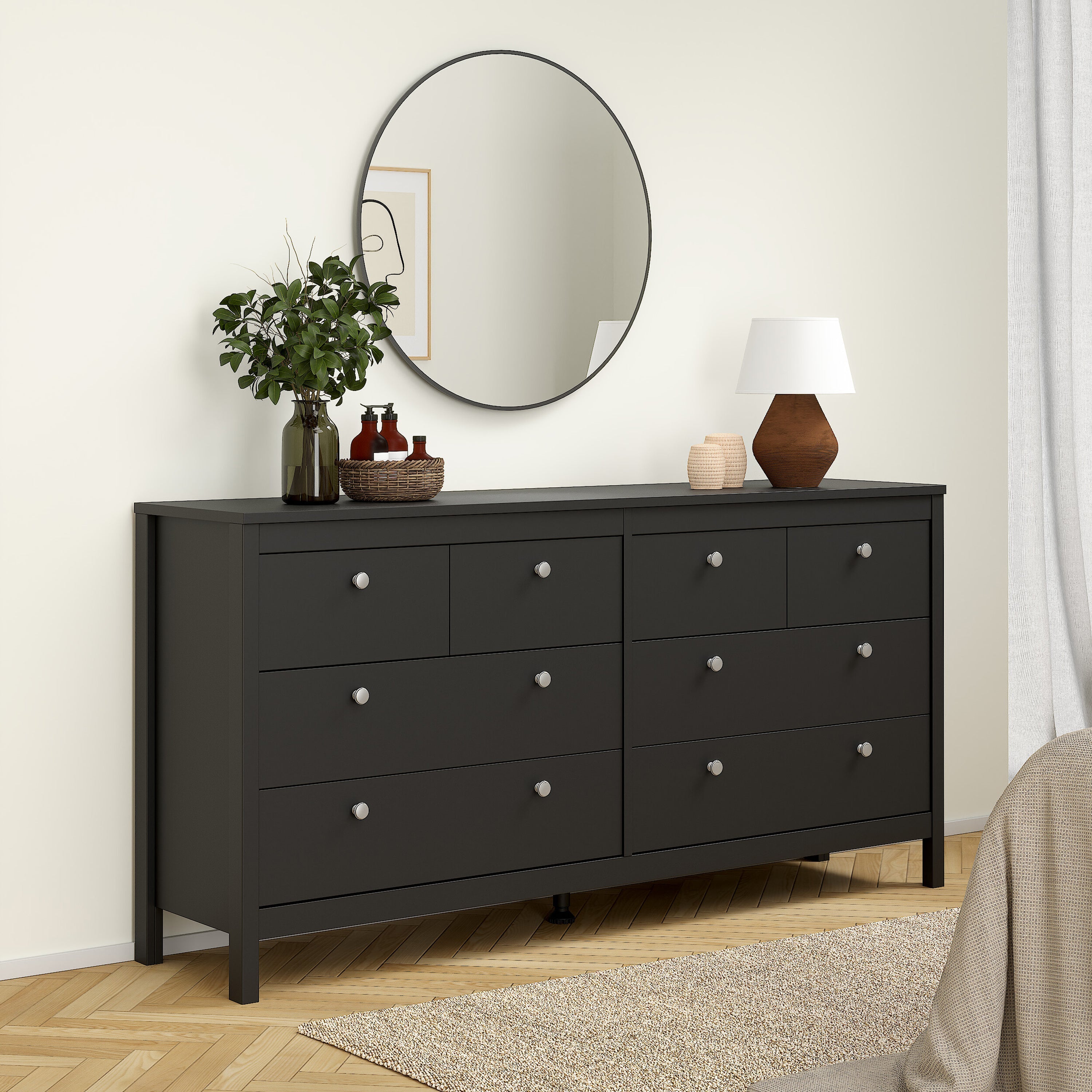 Madrid Double Dresser 4+4 Drawers in Matt Black – FTG, view 7