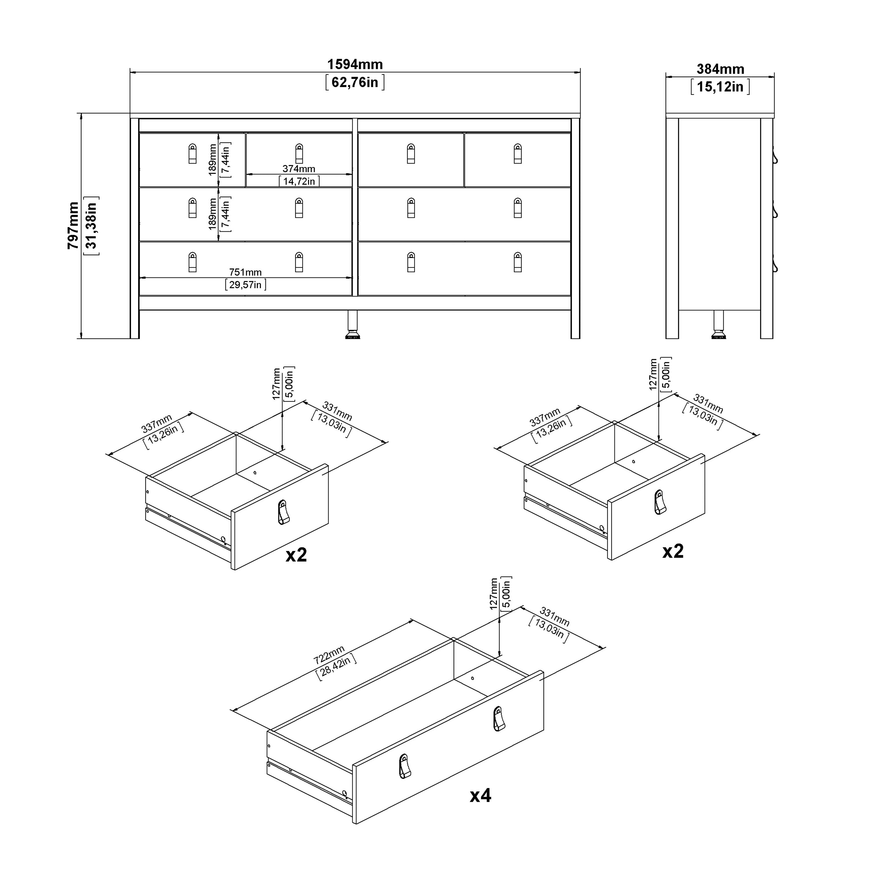 Madrid Double Dresser 4+4 Drawers in Jackson Hickory Oak – FTG, view 10