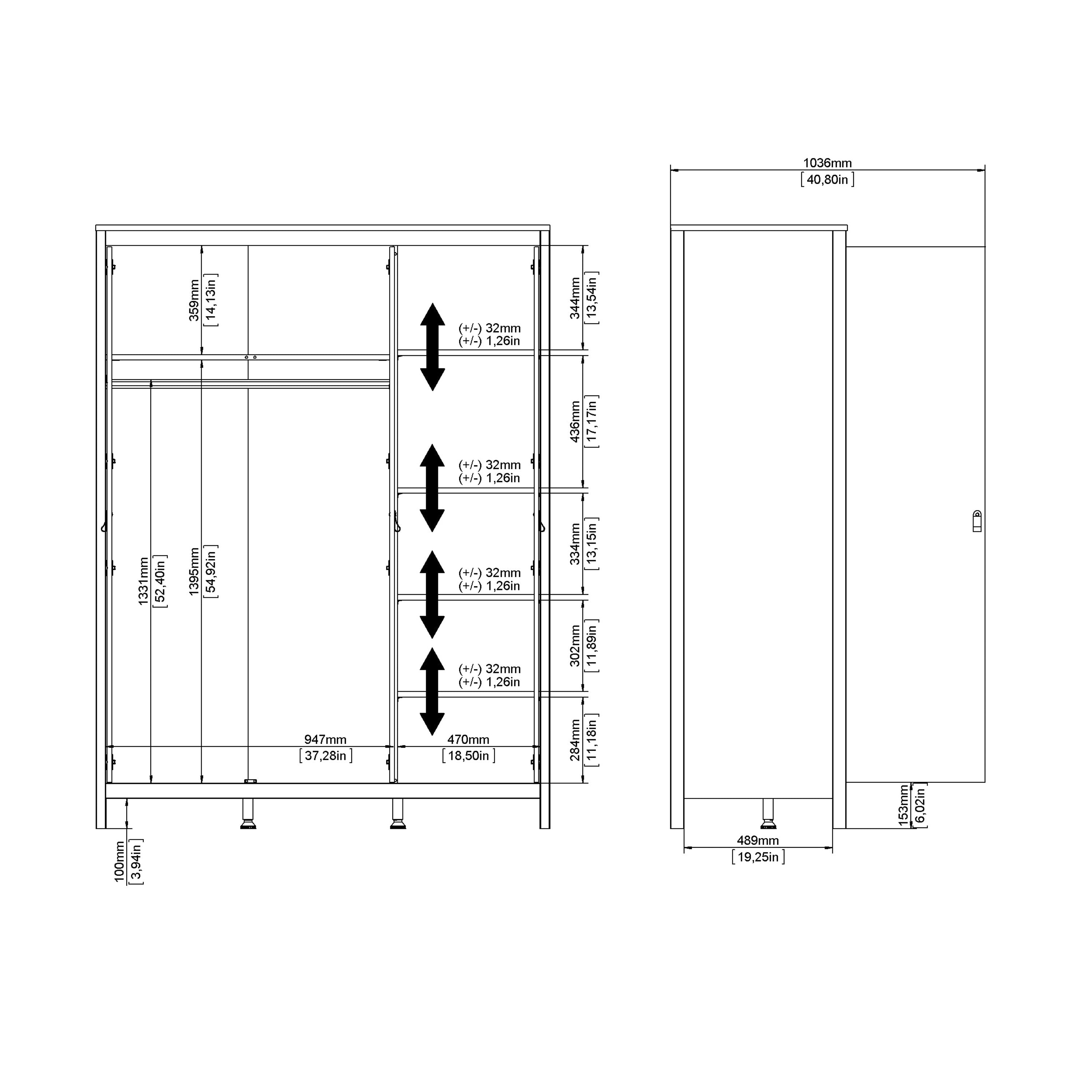 Madrid Wardrobe with 3 Doors in Matt Black – FTG, view 11