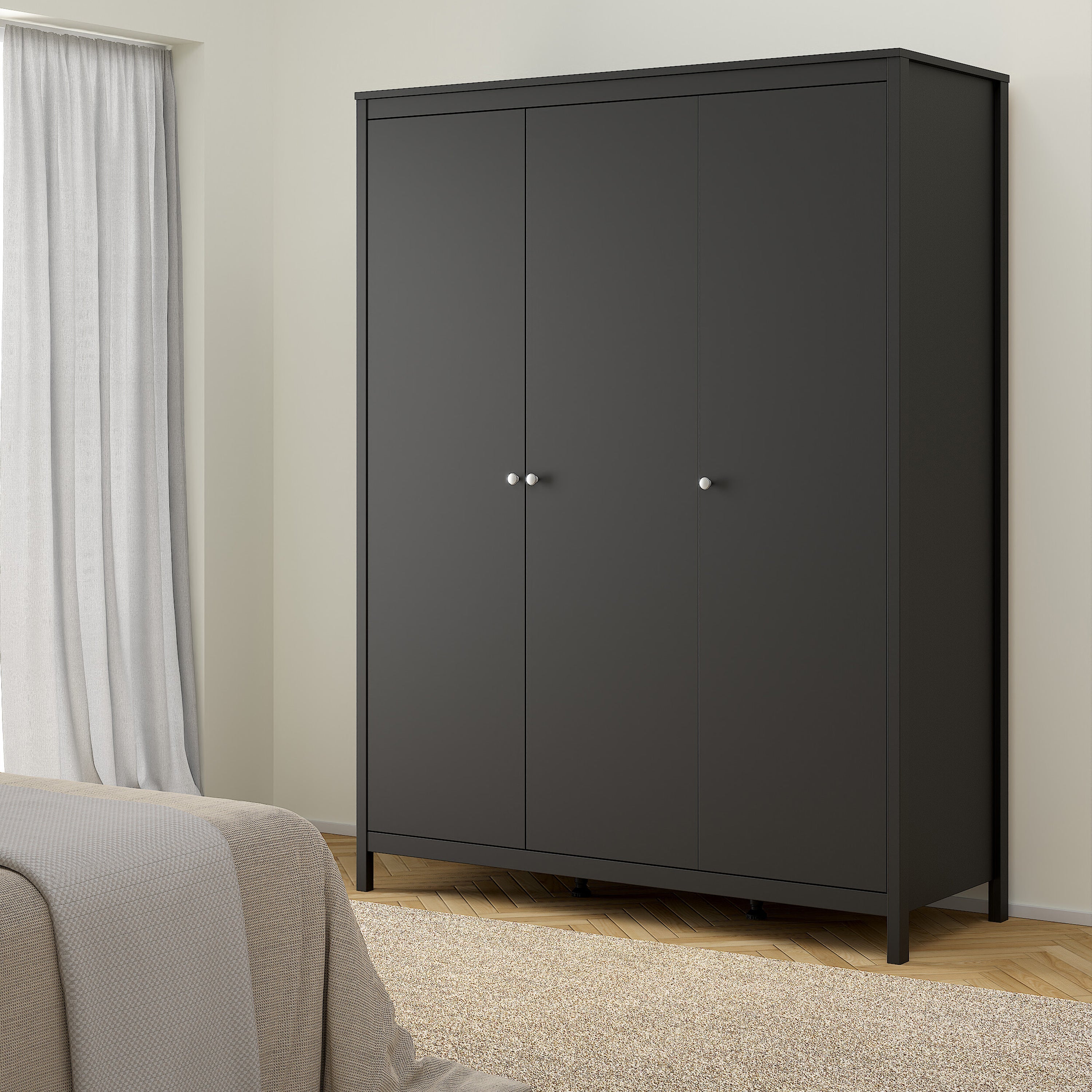 Madrid Wardrobe with 3 Doors in Matt Black – FTG, view 6