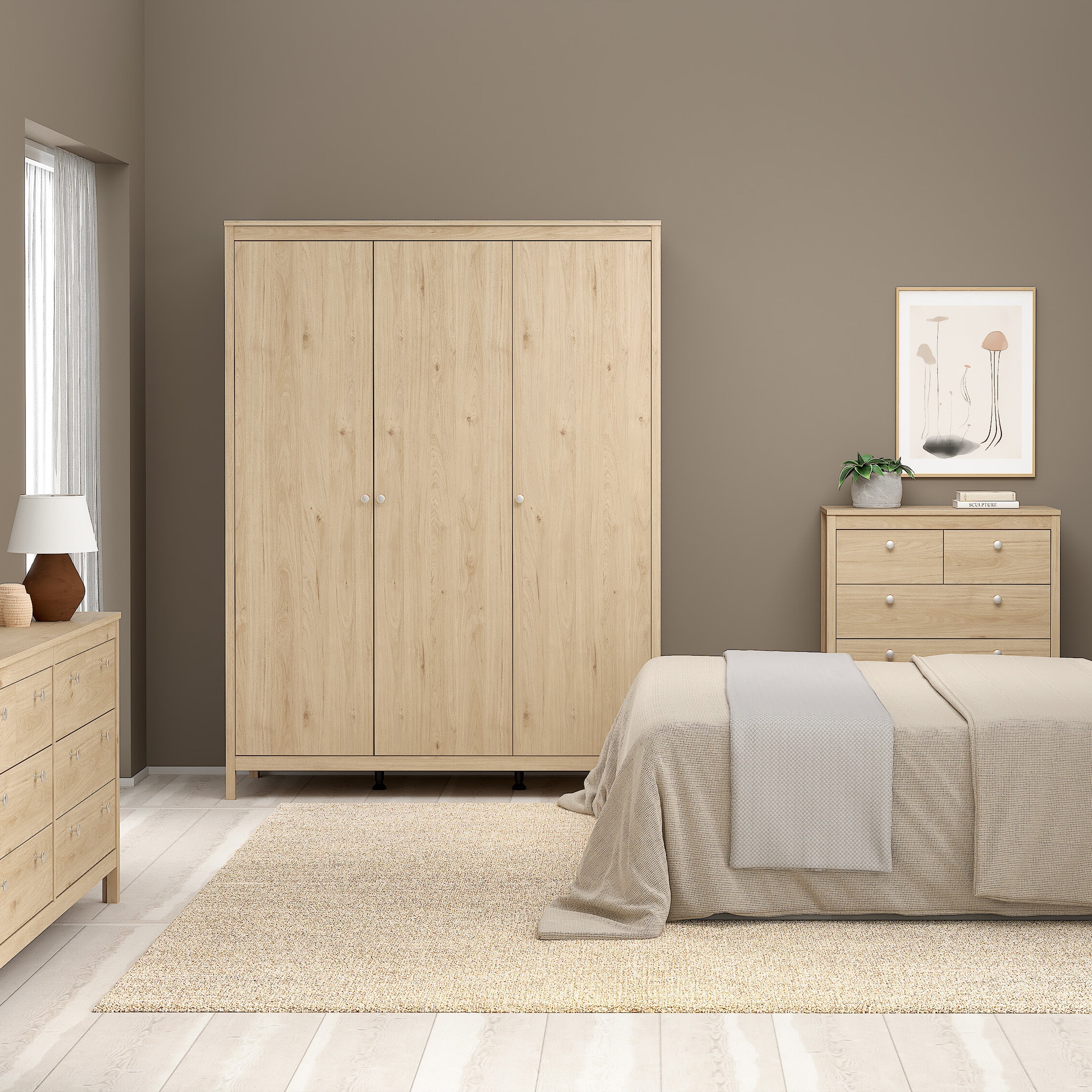 Madrid Wardrobe with 3 Doors in Jackson Hickory Oak – FTG, view 6