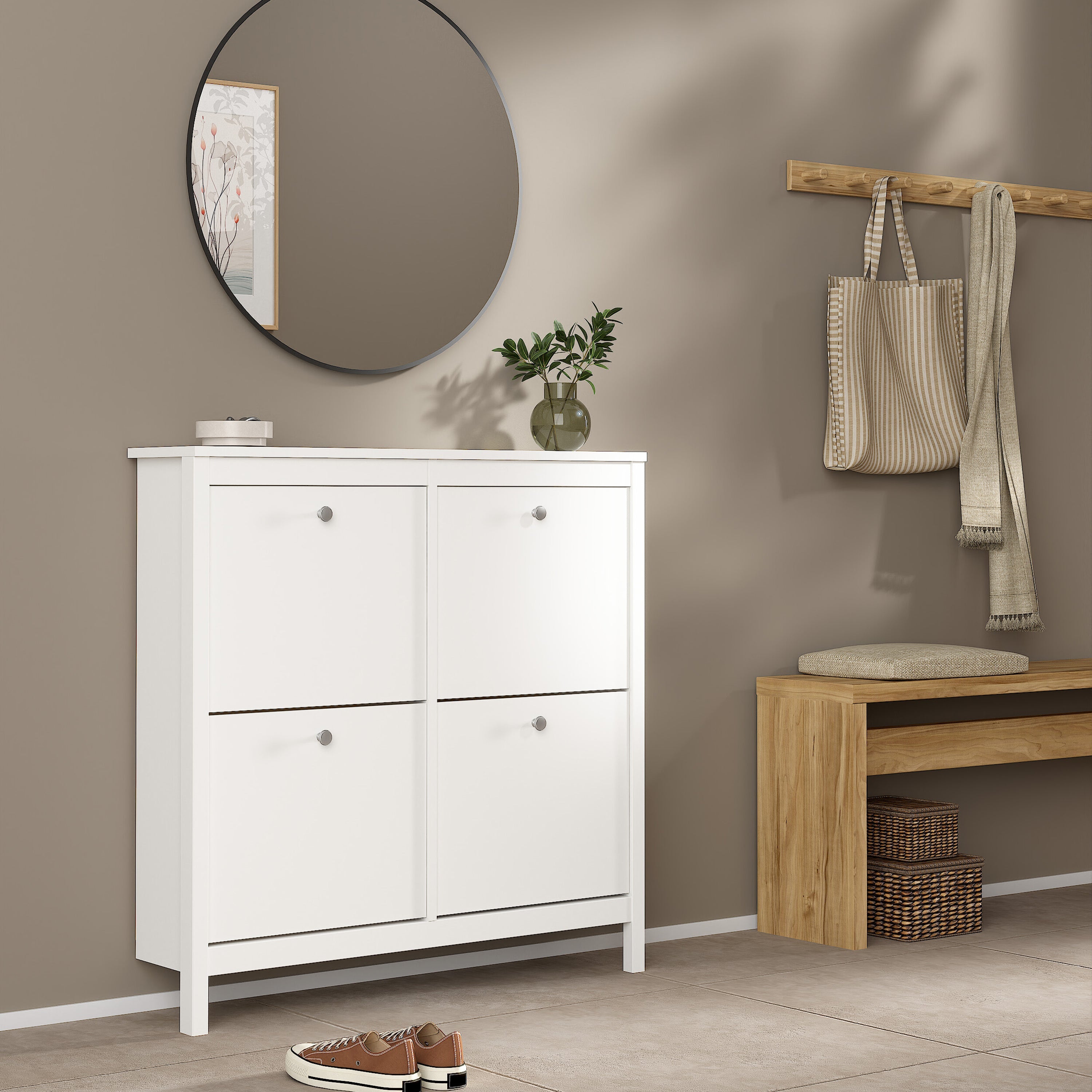 Madrid Shoe Cabinet 4 Flip Down Doors in White – FTG, view 7
