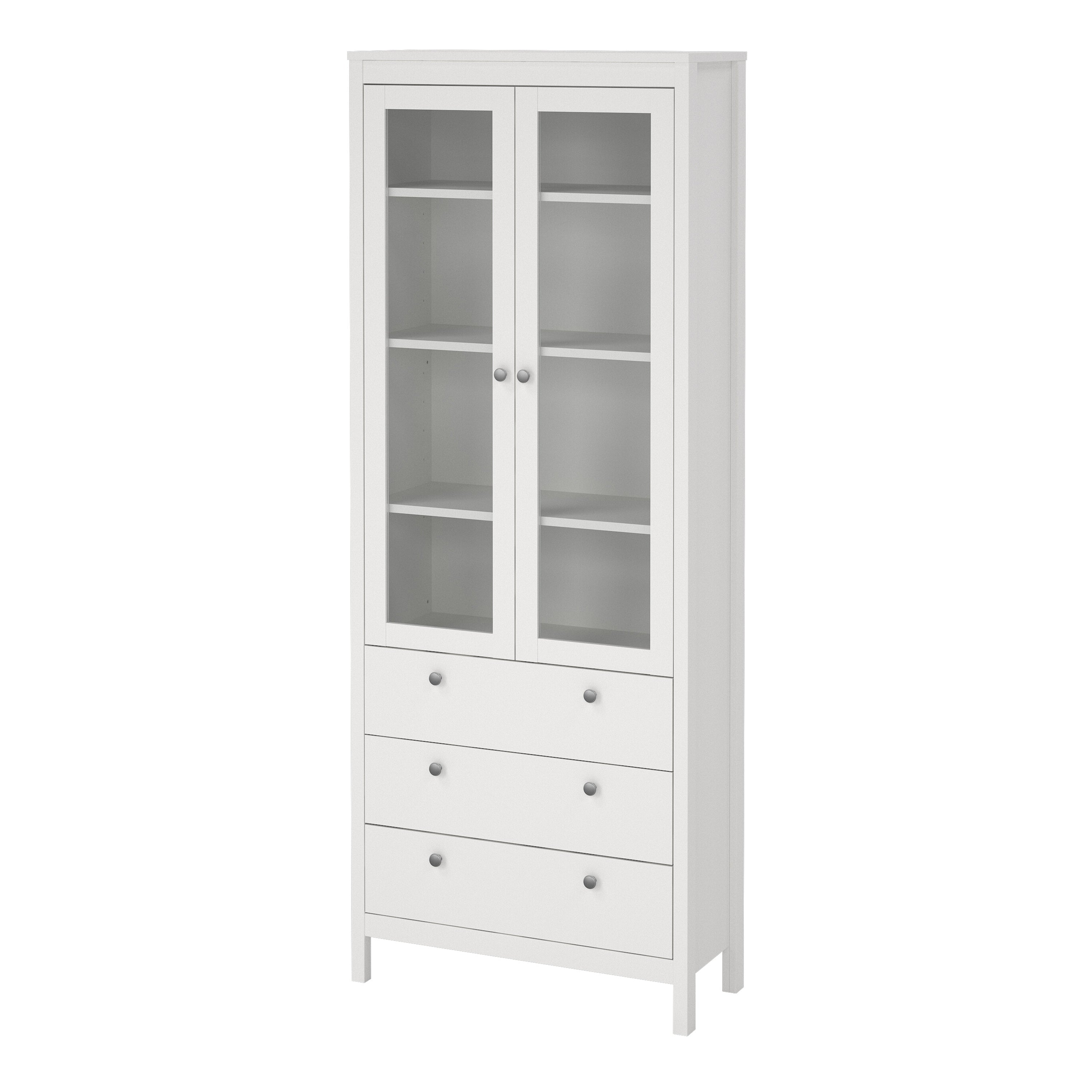 Madrid China Cabinet 2 Glass Doors with 3 Drawers in White – FTG, view 3
