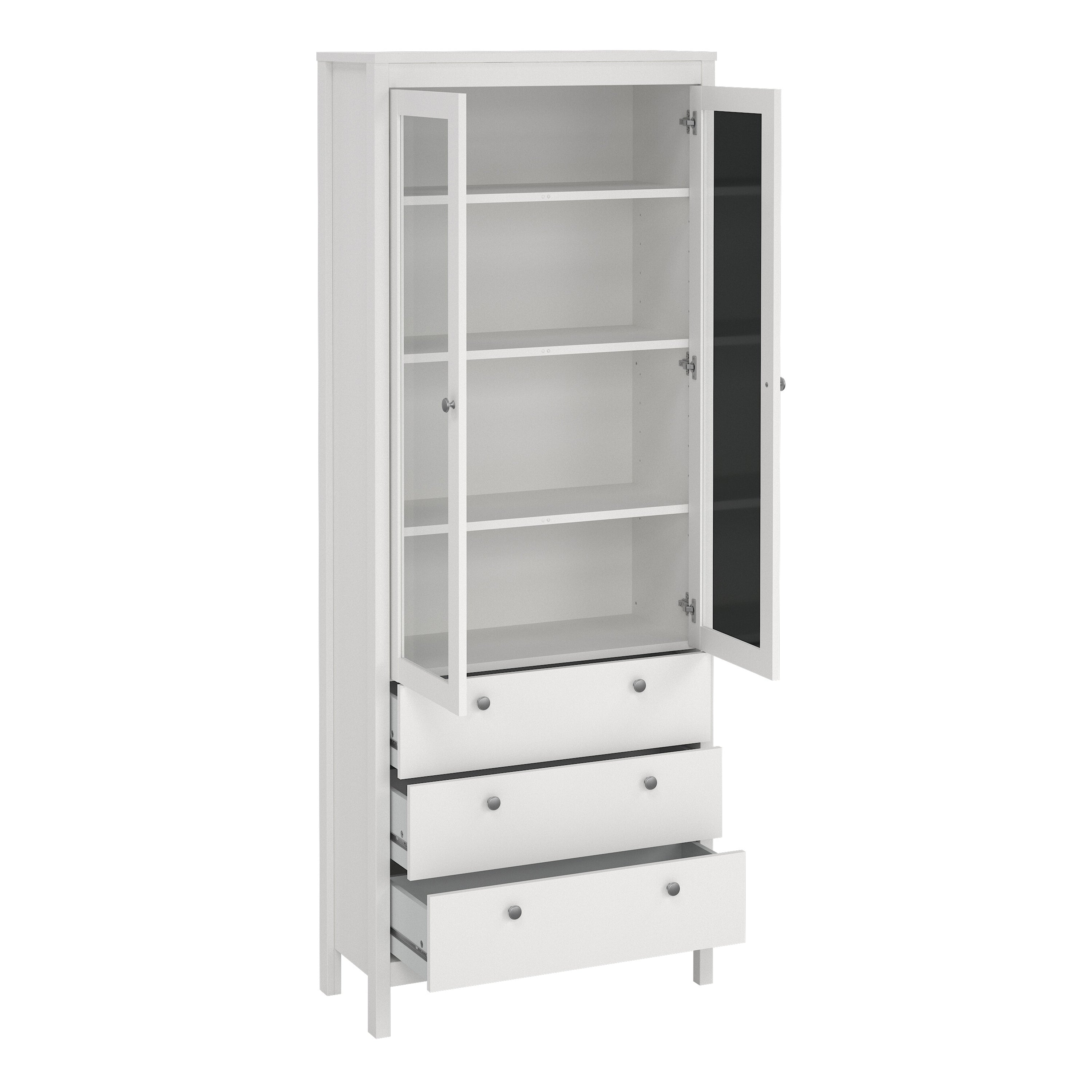 Madrid China Cabinet 2 Glass Doors with 3 Drawers in White – FTG, view 5