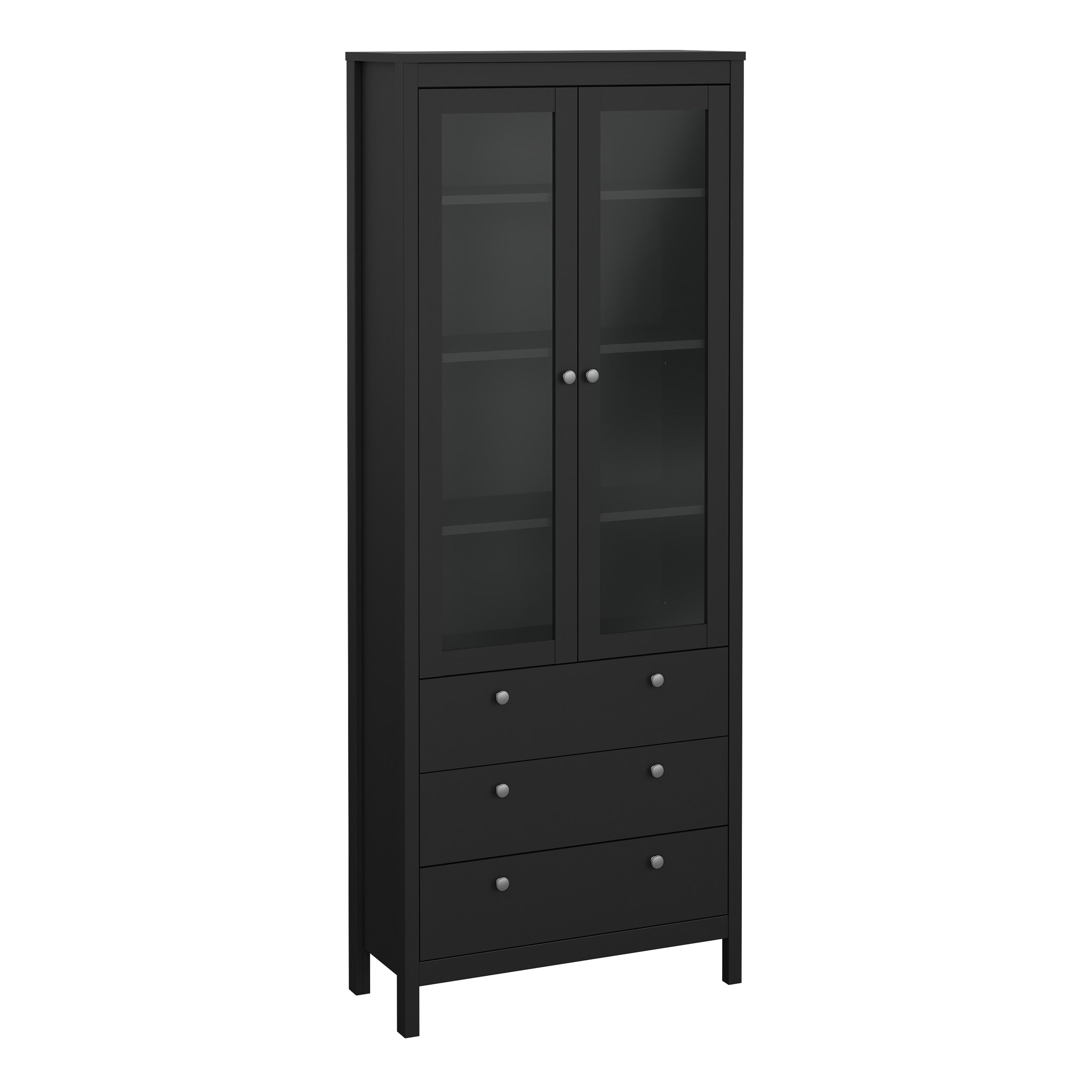 Madrid China Cabinet 2 Glass Doors with 3 Drawers in Matt Black – FTG